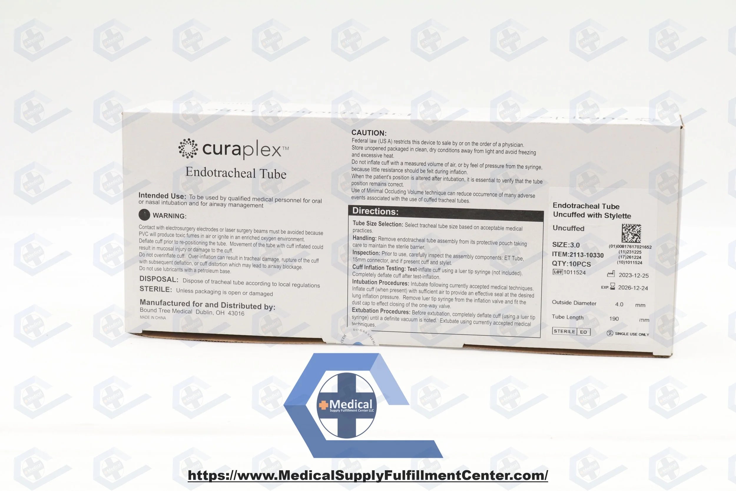 Curaplex | 2113-10330 | Endotracheal Tube cuffed W/Stylet 3.0mm x 4.0mm,190mm