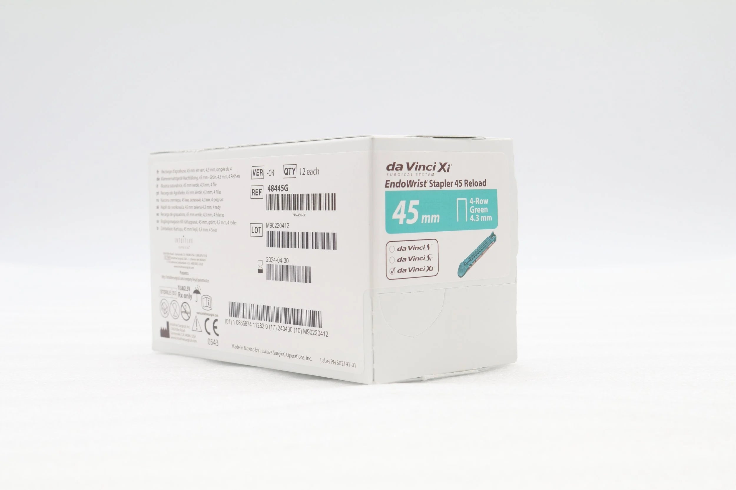 Intuitive Surgical | 48445G | da Vinci Xi EndoWrist Stapler 45 Reload 45mm 4-Row Green 4.3mm