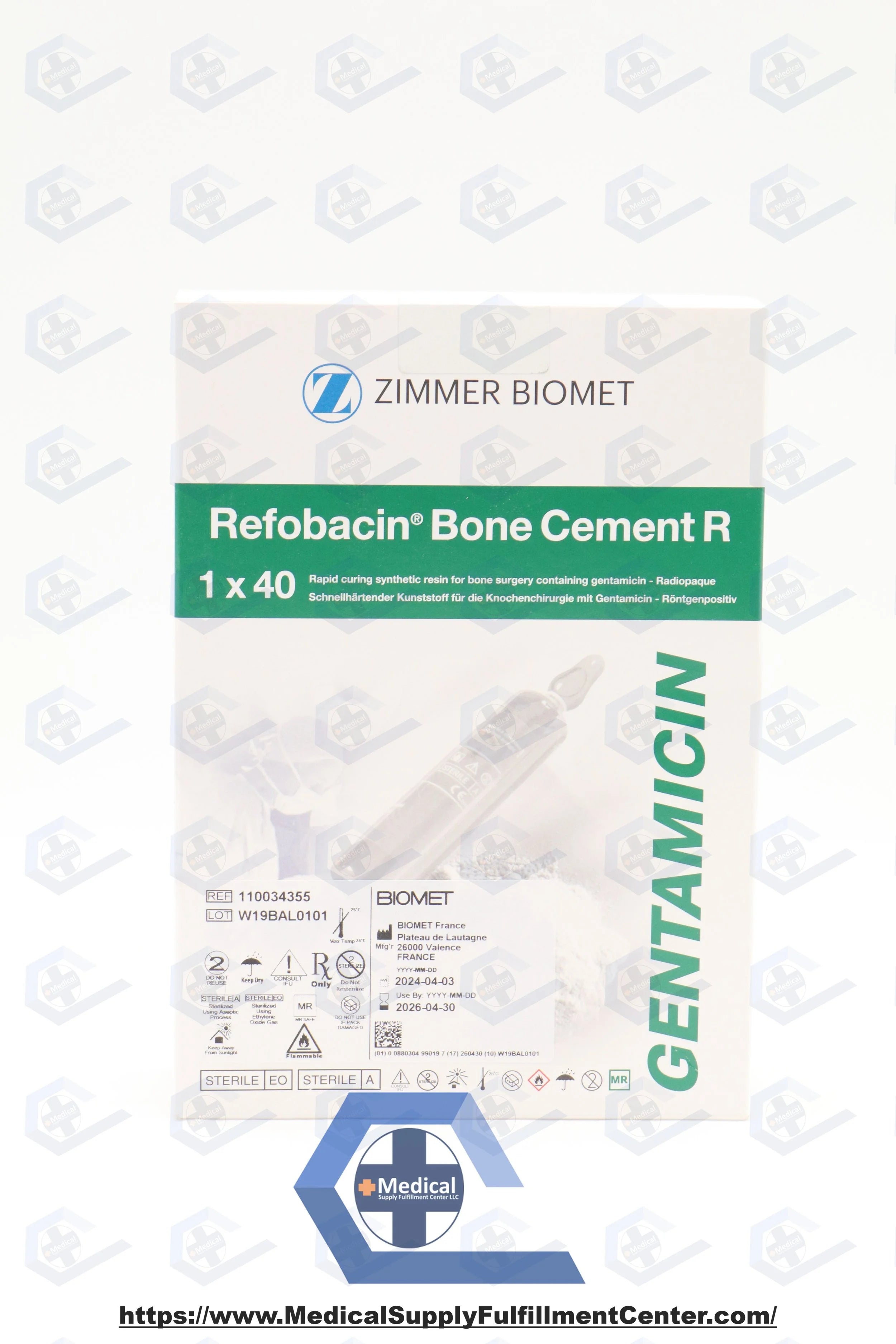 Zimmer Biomet | 110034355 | Refobacin Bone Cement R 1 x 40 w Gentamicin