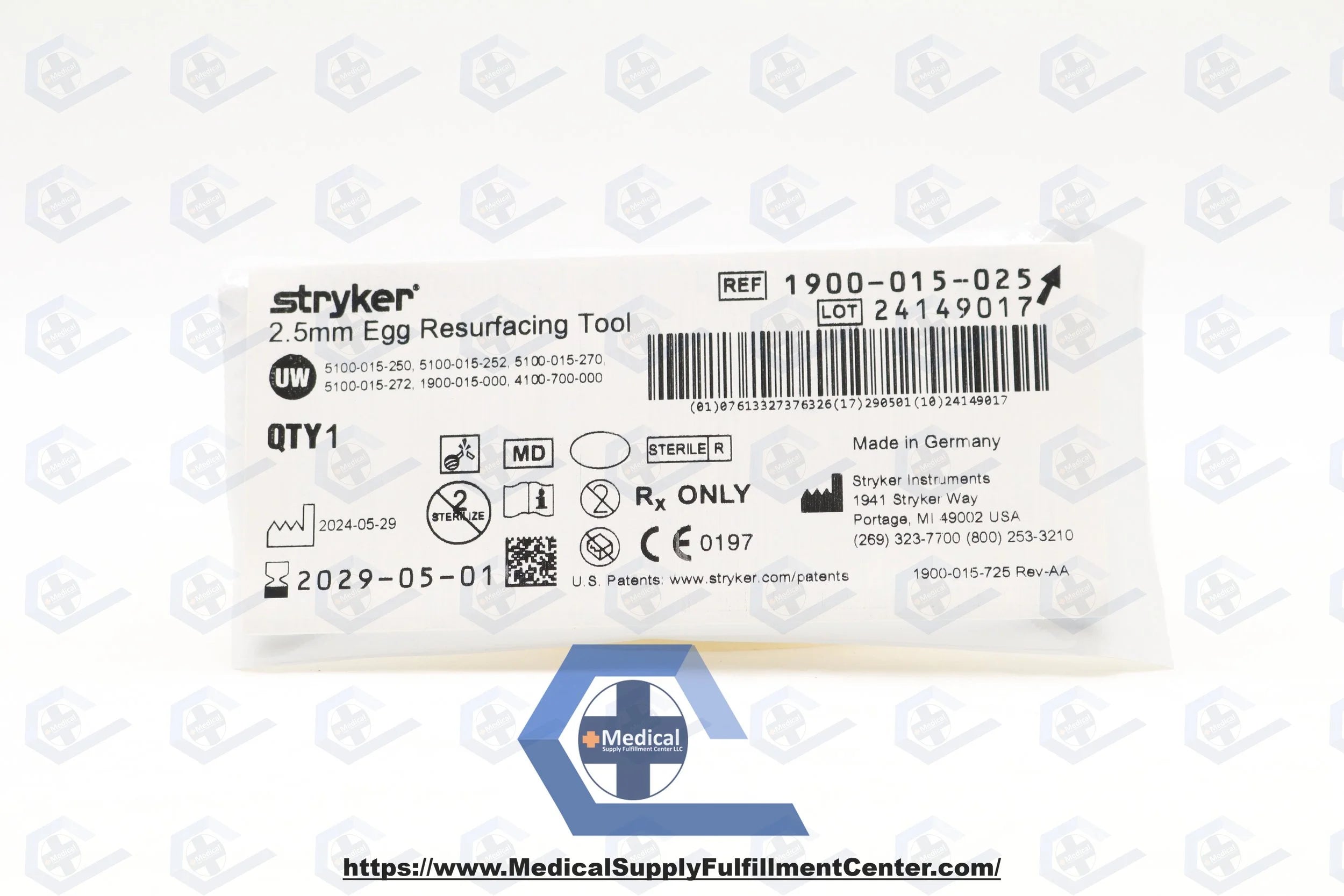 Stryker | 1900-015-025 | 2.5mm Egg Resurfacing Tool