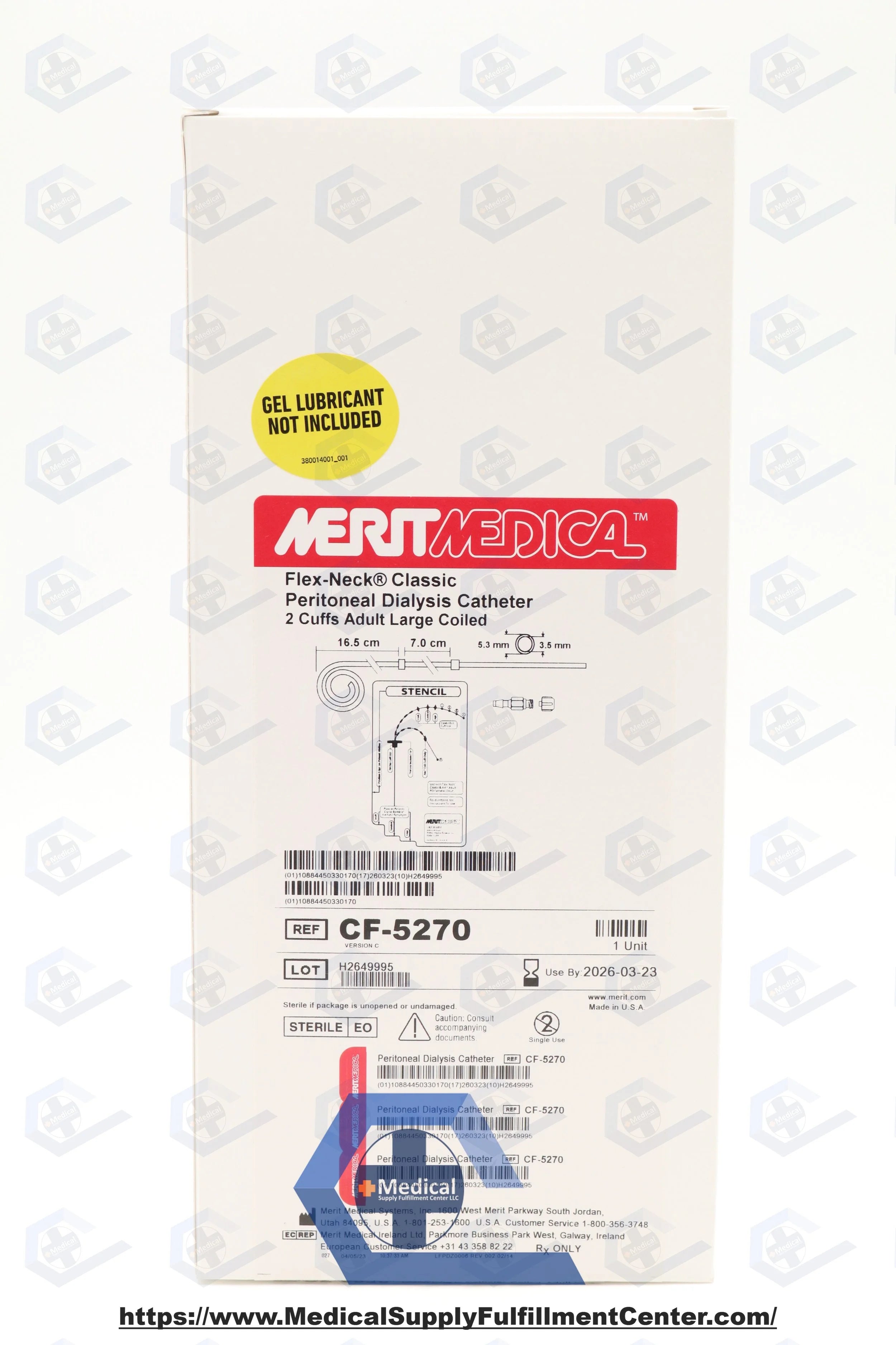 Merit Medical | CF-5270 | Flex-Neck Classic Peritoneal Dialysis Catheter, Adult, Large, Coiled, 2 Cuffs 16.5cm x 62cm 6cc