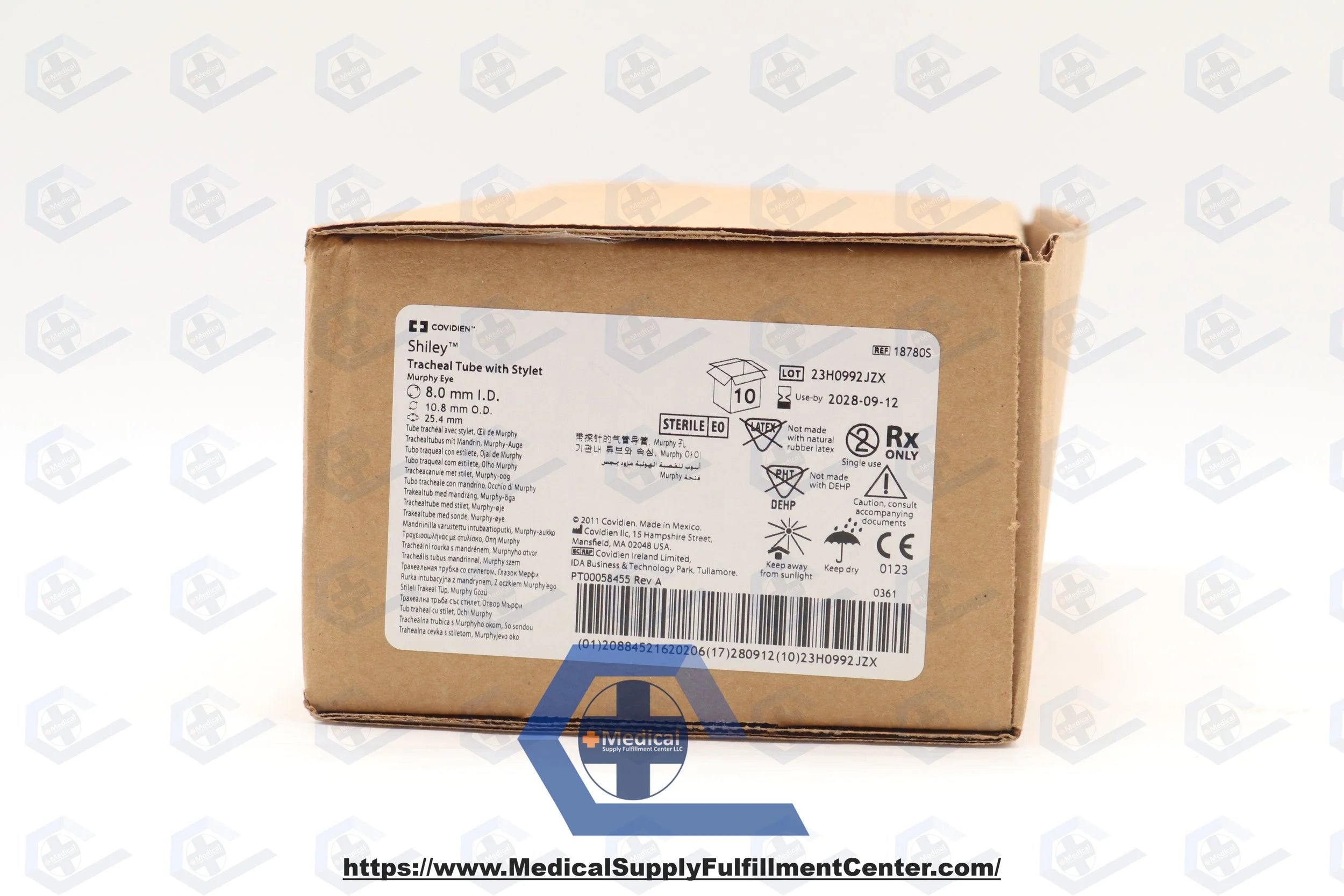 Covidien | 18780S | Shiley Endotracheal Tube with TaperGuard Cuff, Murphy Eye, Stylet, 8.0mm