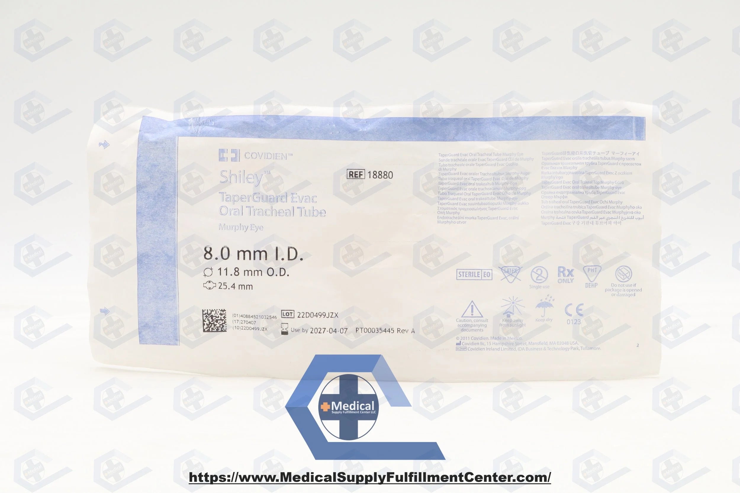 Covidien | 18880 | Shiley Evac Endotracheal Tube w/TaperGuard Cuff, Stylet 8.0mm
