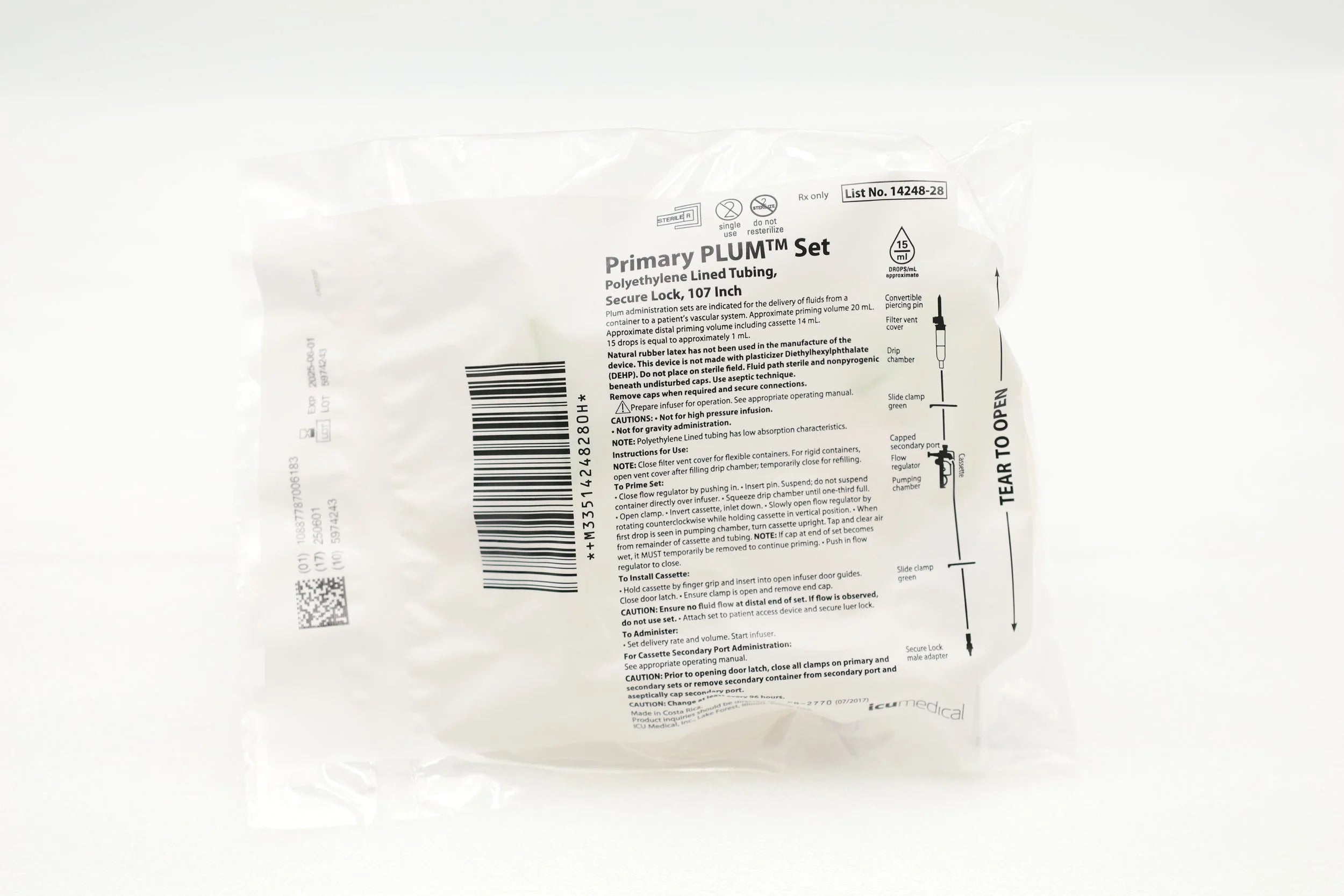 ICU Medical | 14248-28 | Primary PLUM Set Polyethylene Lined Tubing Secure Lock 107 Inch