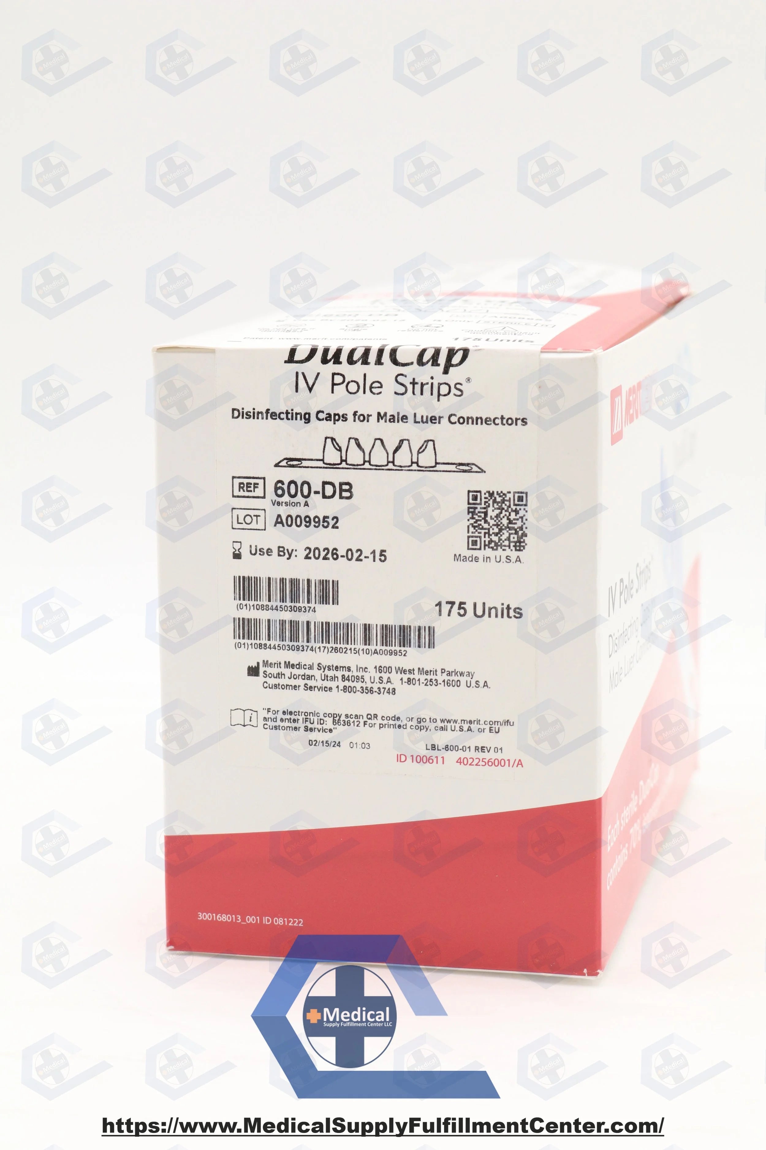 Merit Medical | 600-DB | Dual Cap IV Pole Strips Disinfecting Caps For Male Luer Connectors