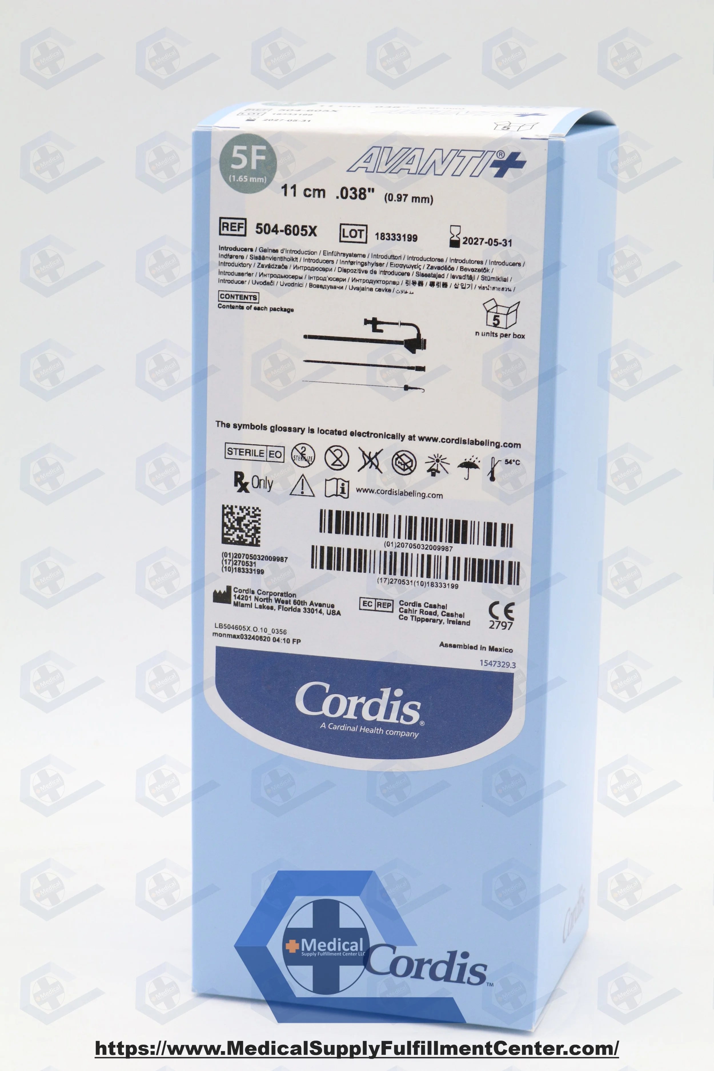 CORDIS | 504-605X | AVANTI PLUS INTRODUCER, 5F (1.65MM) X 11CM X .038" (0.97MM)