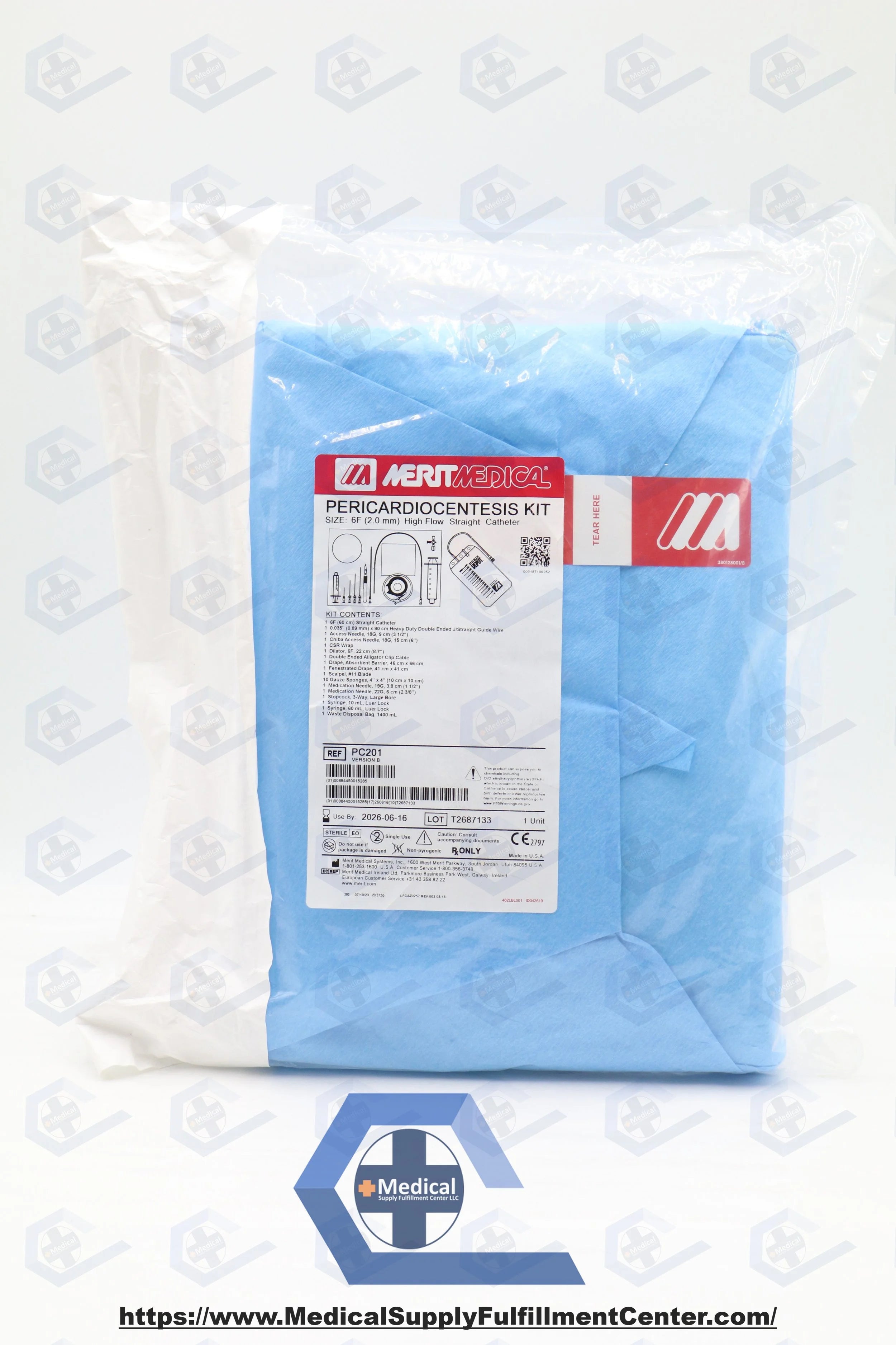 Merit Medical | PC201 | PERICARDIOCENTESIS KIT, STRT CE MARK TRAY 6FR 60CM