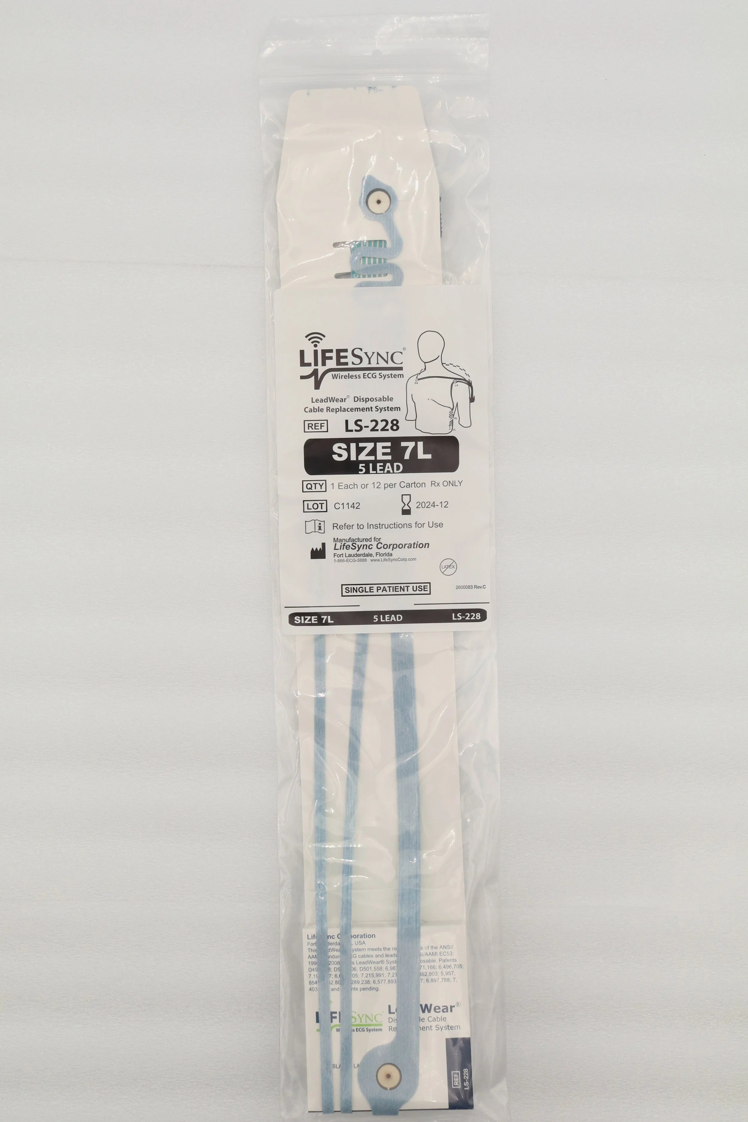 LifeSync AMC | LS-228 | Wireless ECG System LeadWear Disposable Cable Replacement System Size 7L 5 Lead