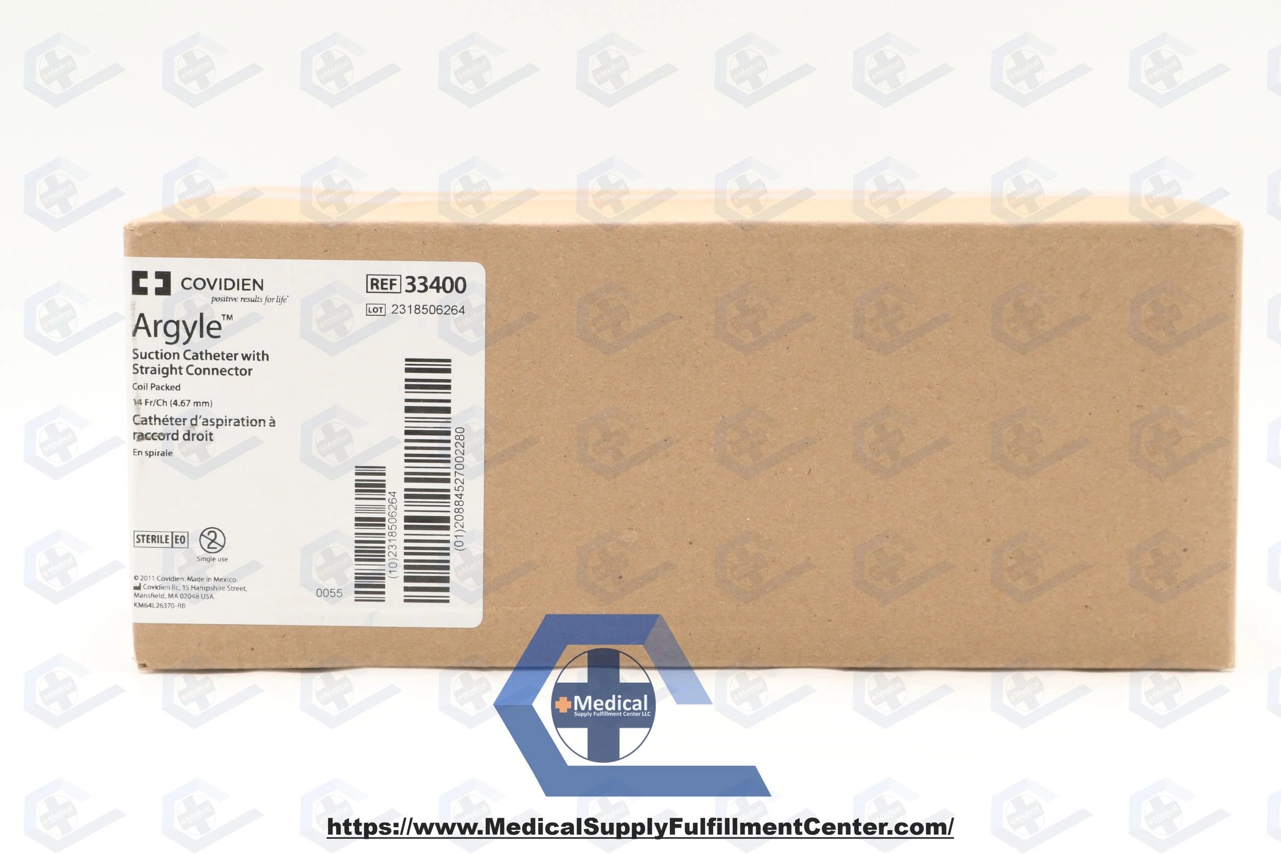 Covidien | 33400 | Argyle Single Suction Catheter, Coil Packed with Straight ConnectorWhistle Tip, 14 Fr