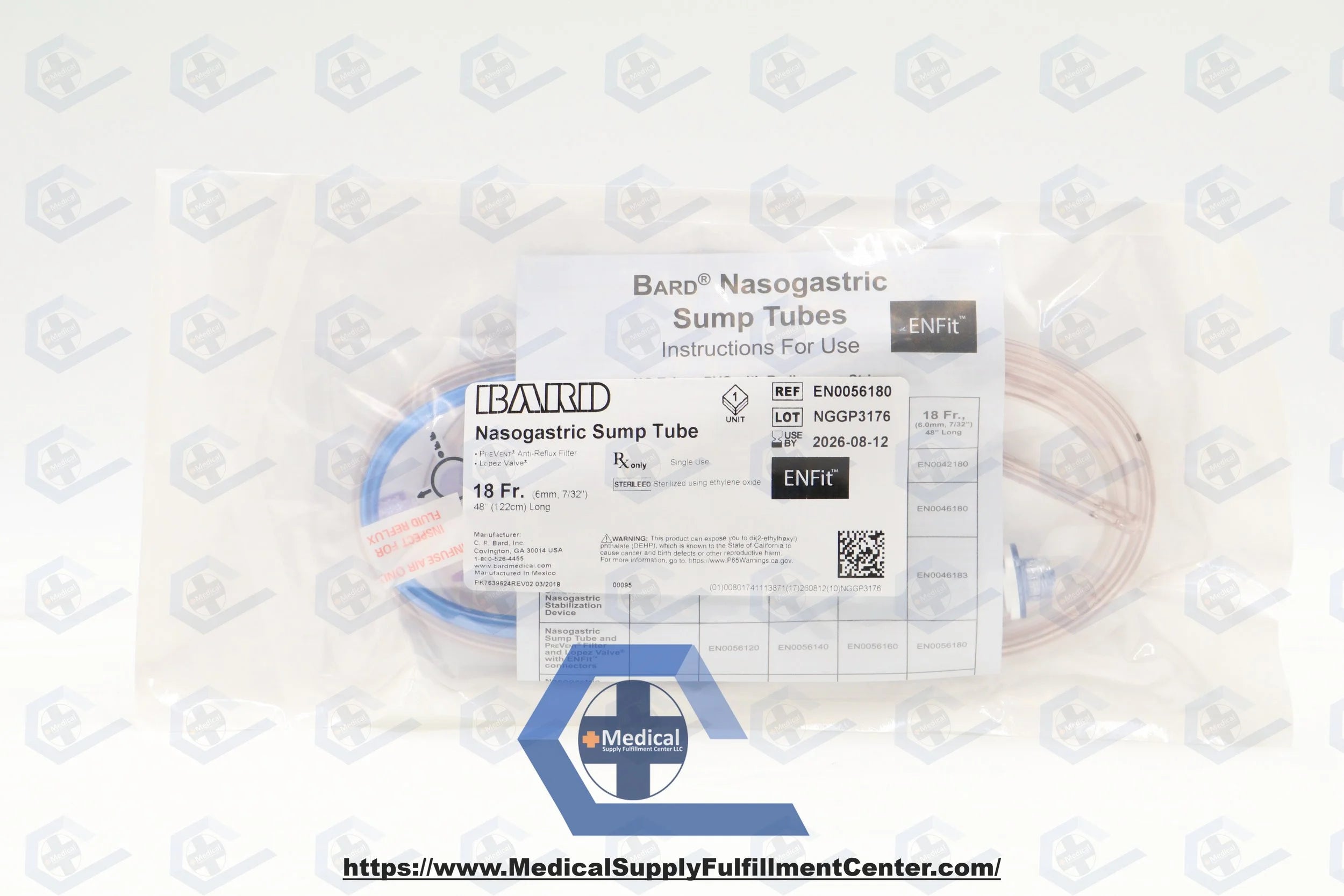 Bard | 0056180 | (EN0056180) Nasogastric (NG) Sump Tube w/PreVent Anti-Reflux Filter & Lopez Valve, Standard 18F