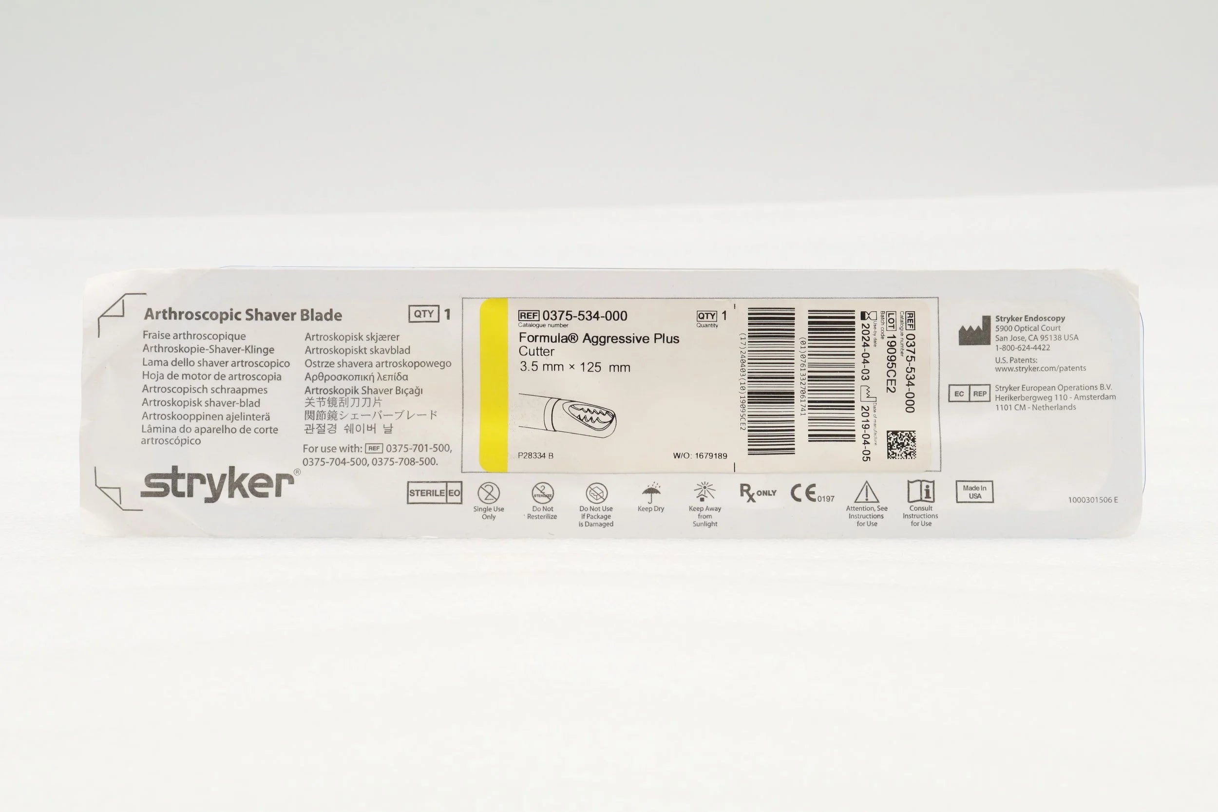 Stryker | 0375-534-000 | Arthroscopic Shaver Blade Formula Aggressive Plus Cutter 3.5mm x 125mm