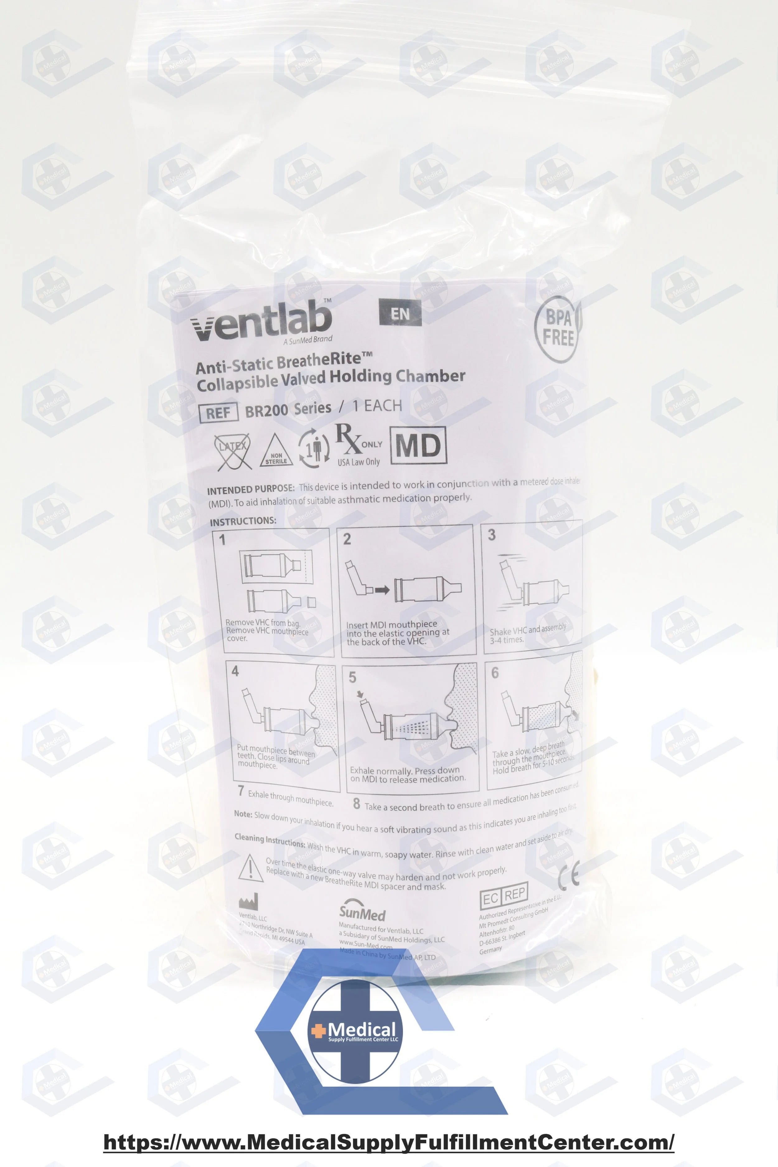 VENTLAB | BR200 | BREATHRITE Collapsible Valved Holding Chamber, No Mask