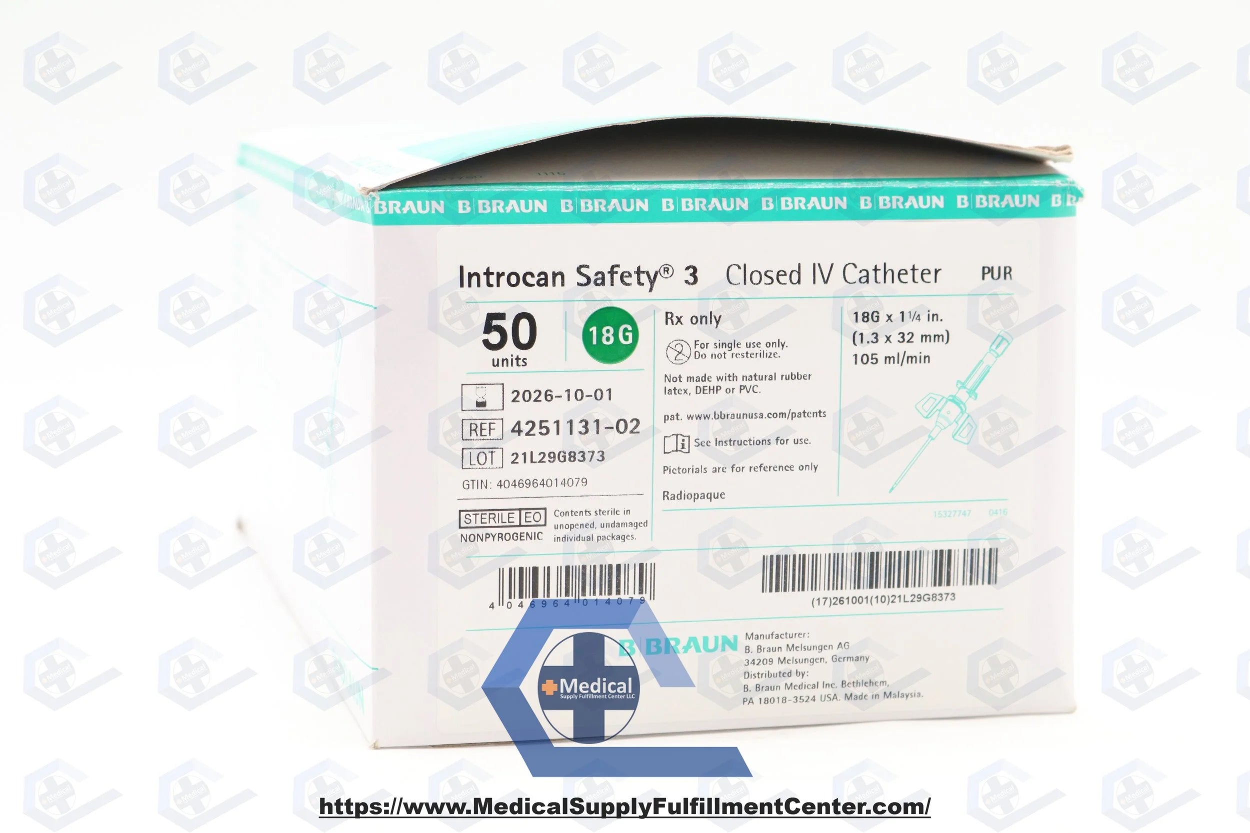 B Braun | 4251131-02 | Introcan Safety 3 Closed IV Catheter 18G x 1.25" PUR, Winged