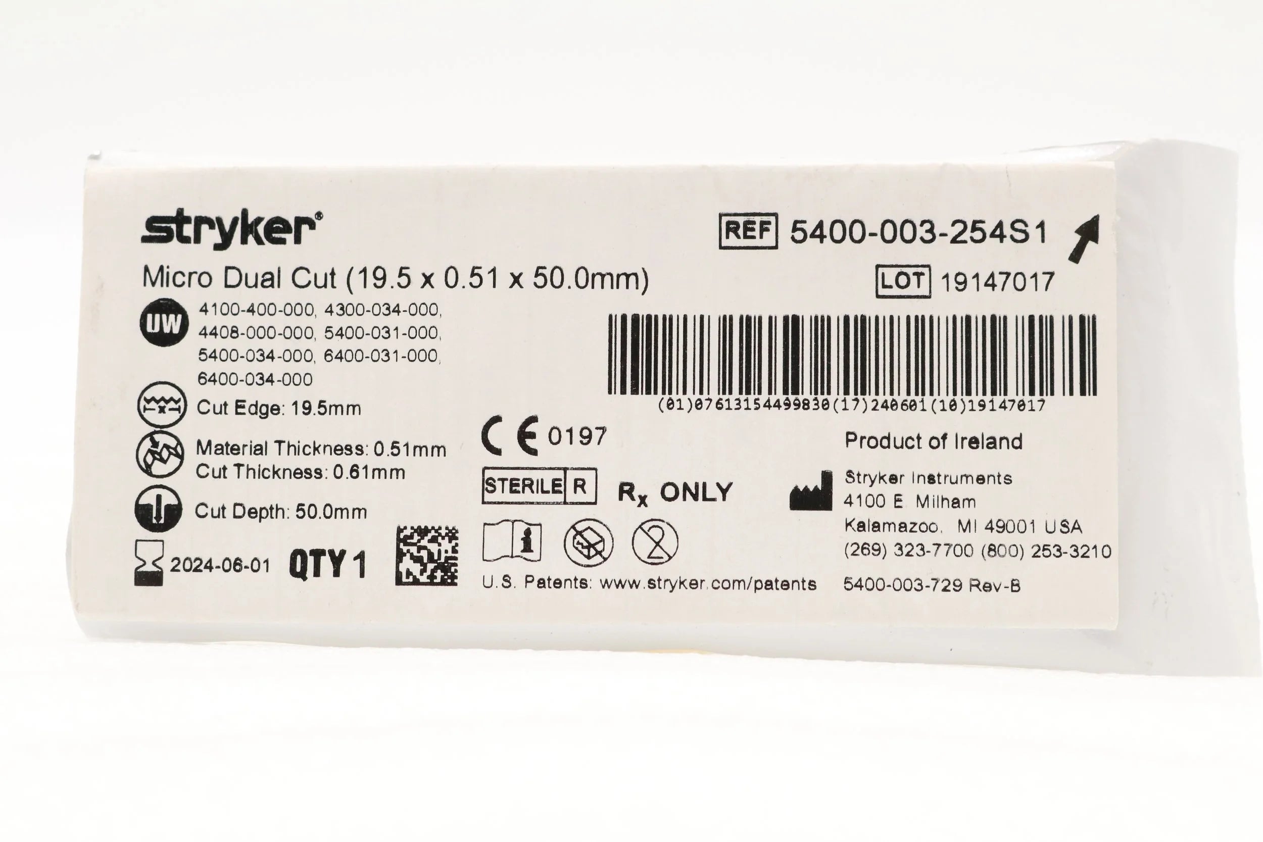 Stryker | 5400-003-254S1 | Micro Dual Cut (19.5 x 0.51 x 50.0mm)
