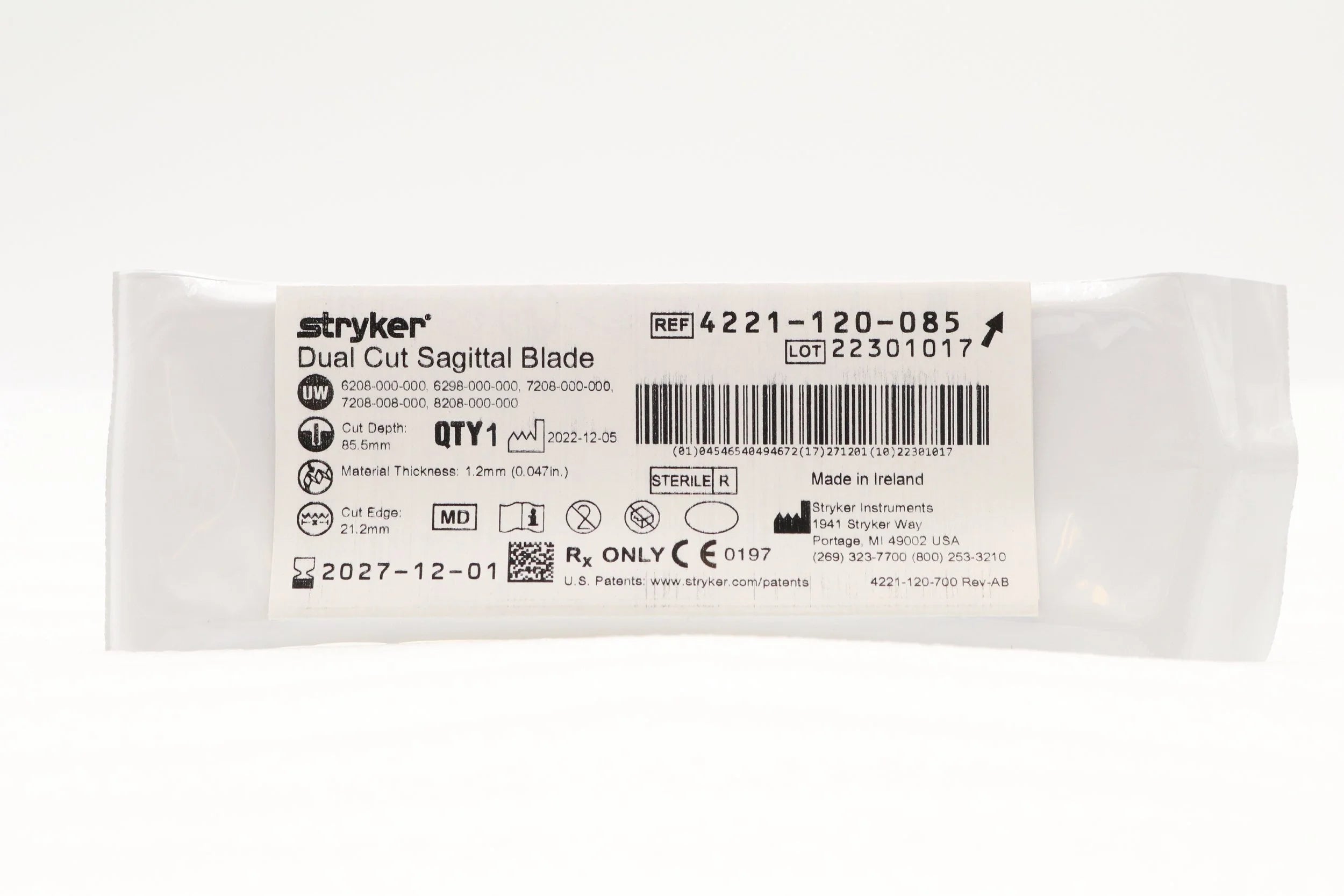 Stryker | 4221-120-085 | DUAL-CUT SAGITTAL BLADE 21MM X 85.5MM X 1.20MM
