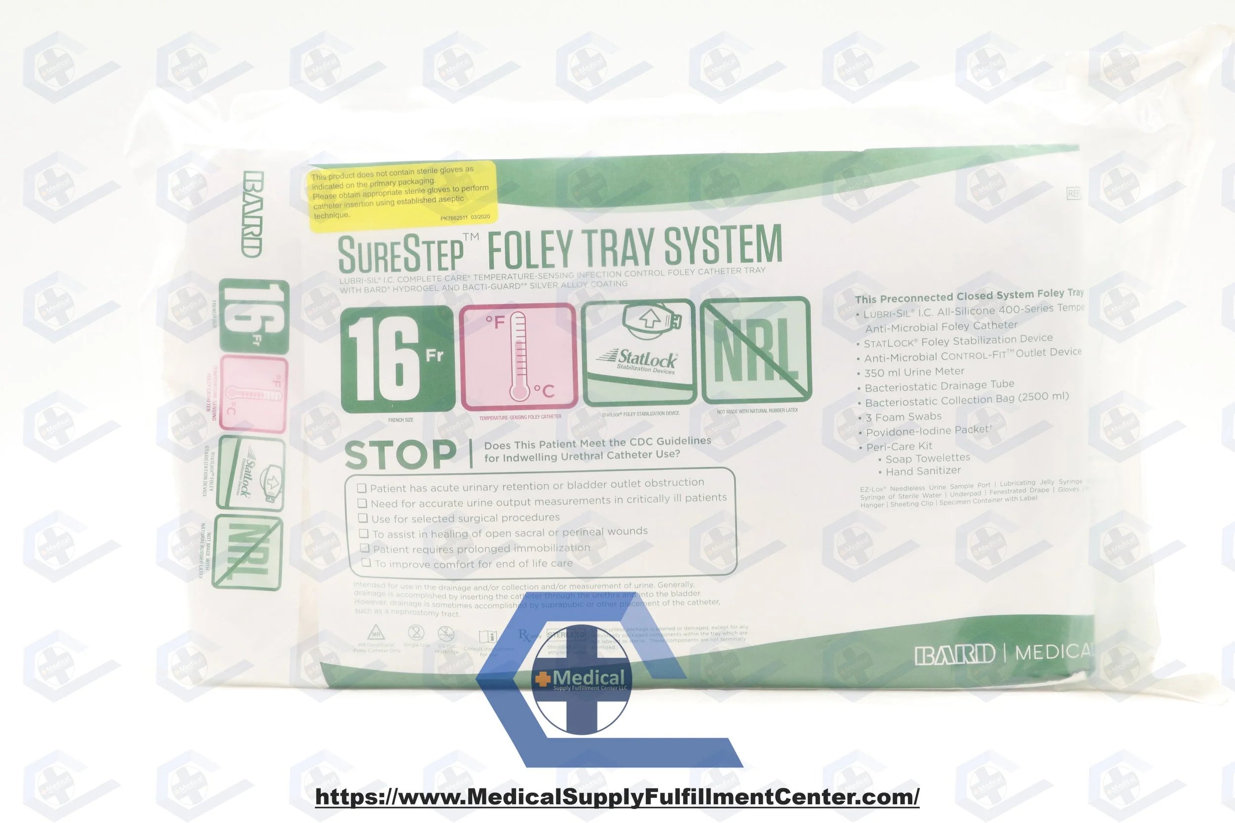 Bard | A319516AM | Foley Tray, Latex-Free, Single-Use, Sterile, Includes Foley Catheter, StatLock Stabilization Device, Anti-Microbial Control-Fit Outlet Device, Urine Meter