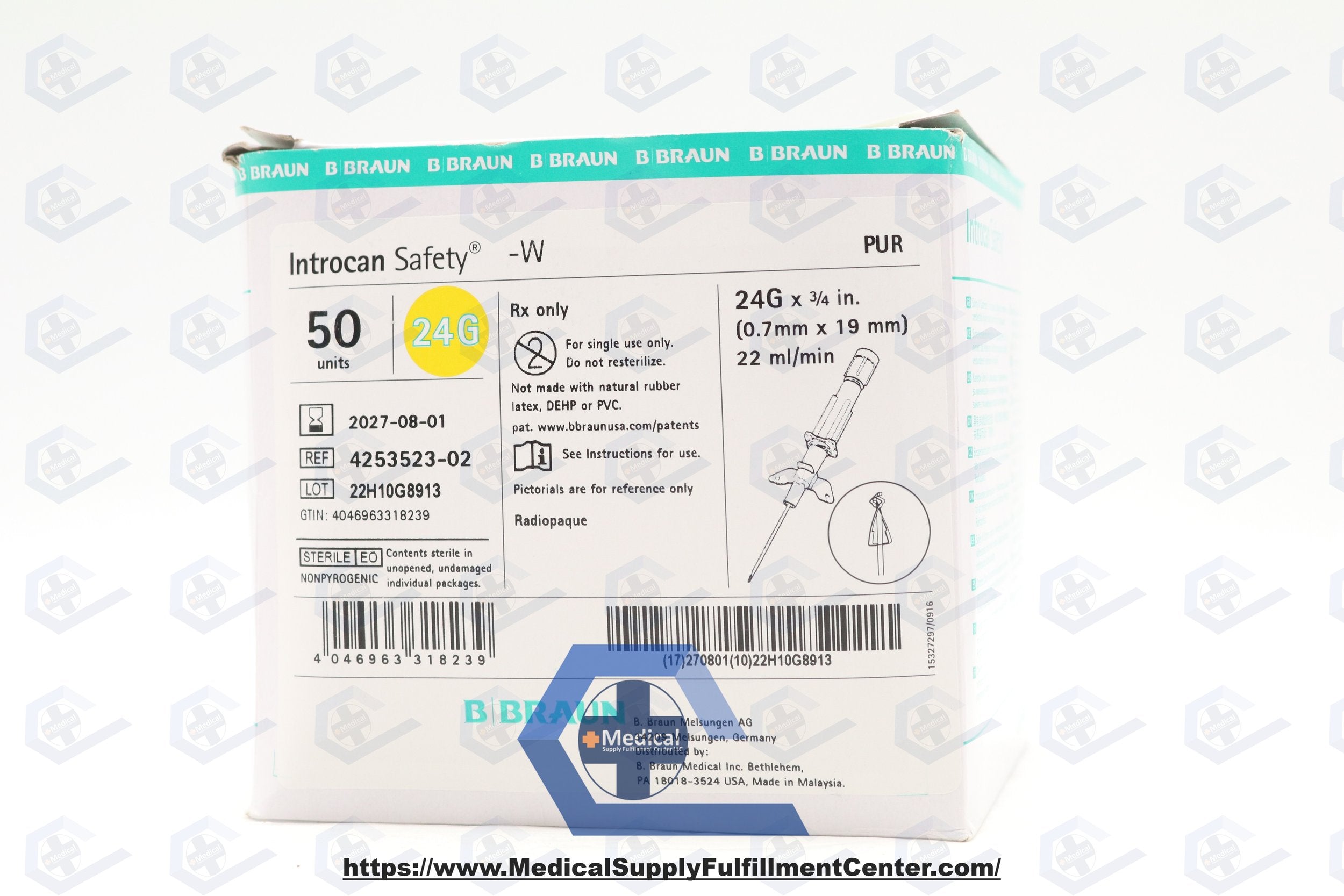 B Braun | 4253523-02 | Catheter IV Introcan Safety Safety 24gx3/4" With Wings Yellow
