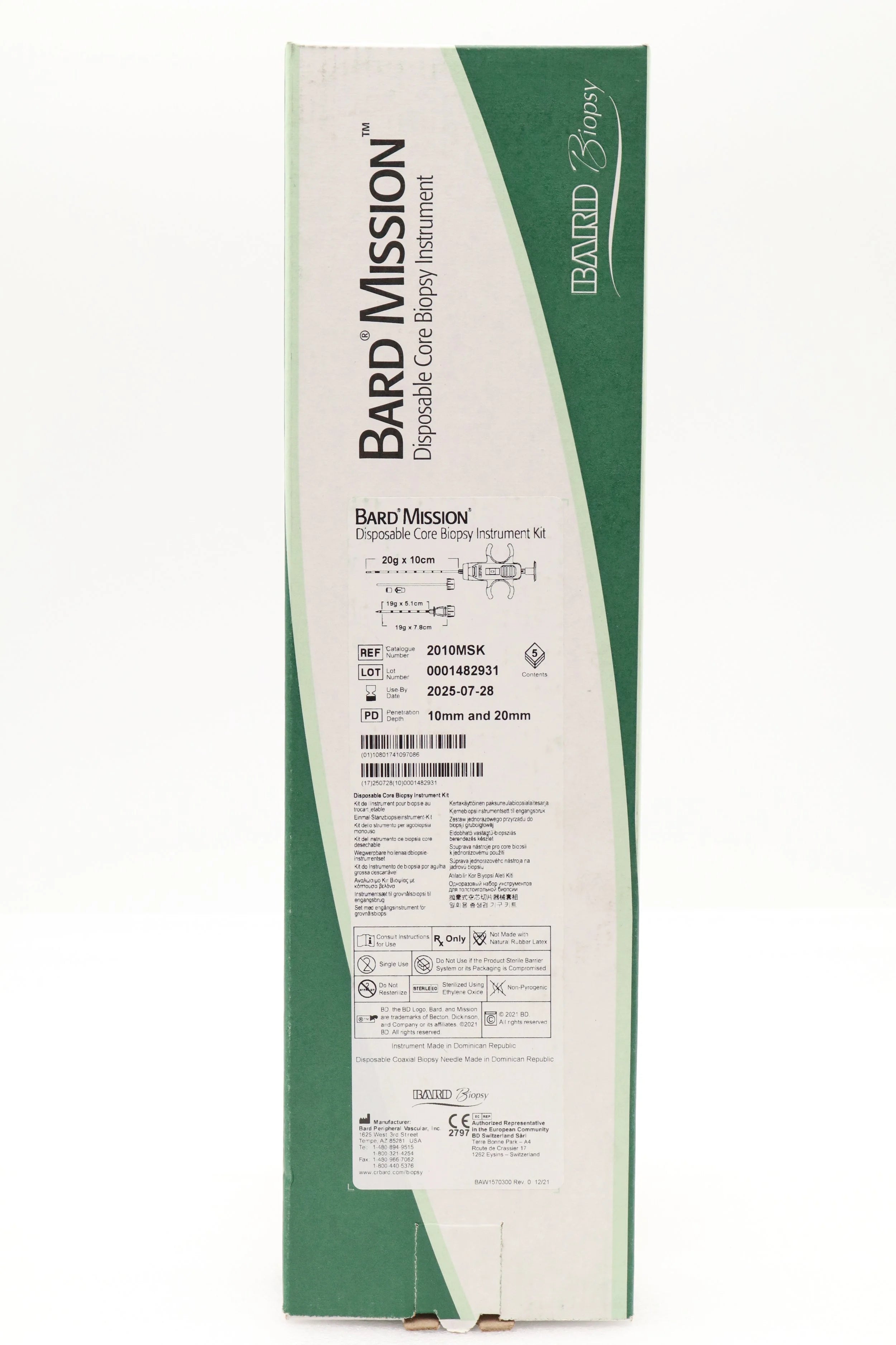 Bard | 2010MSK | Mission Disposable Core Biopsy Instrument Kit 20G x 1 ...
