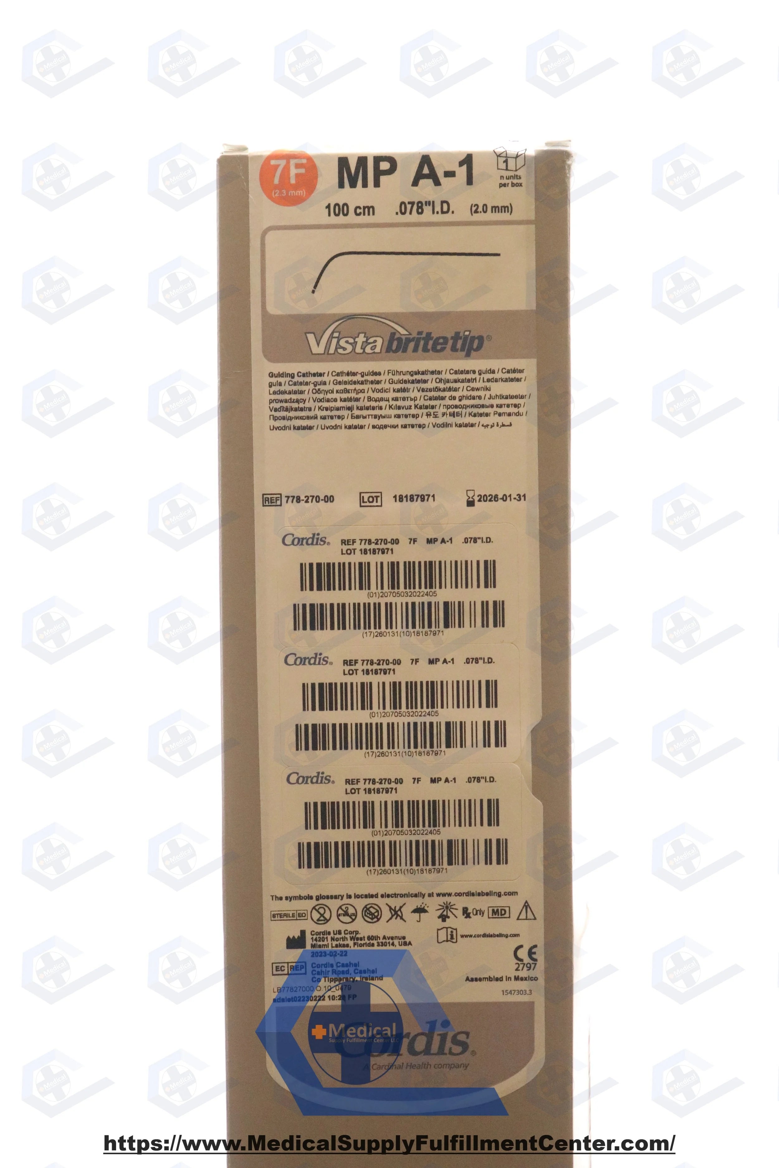CORDIS | 778-270-00 | VISTA BRITE TIP, 778-270-00 Guiding Catheter MP A-1 100cm x .078" I.D.