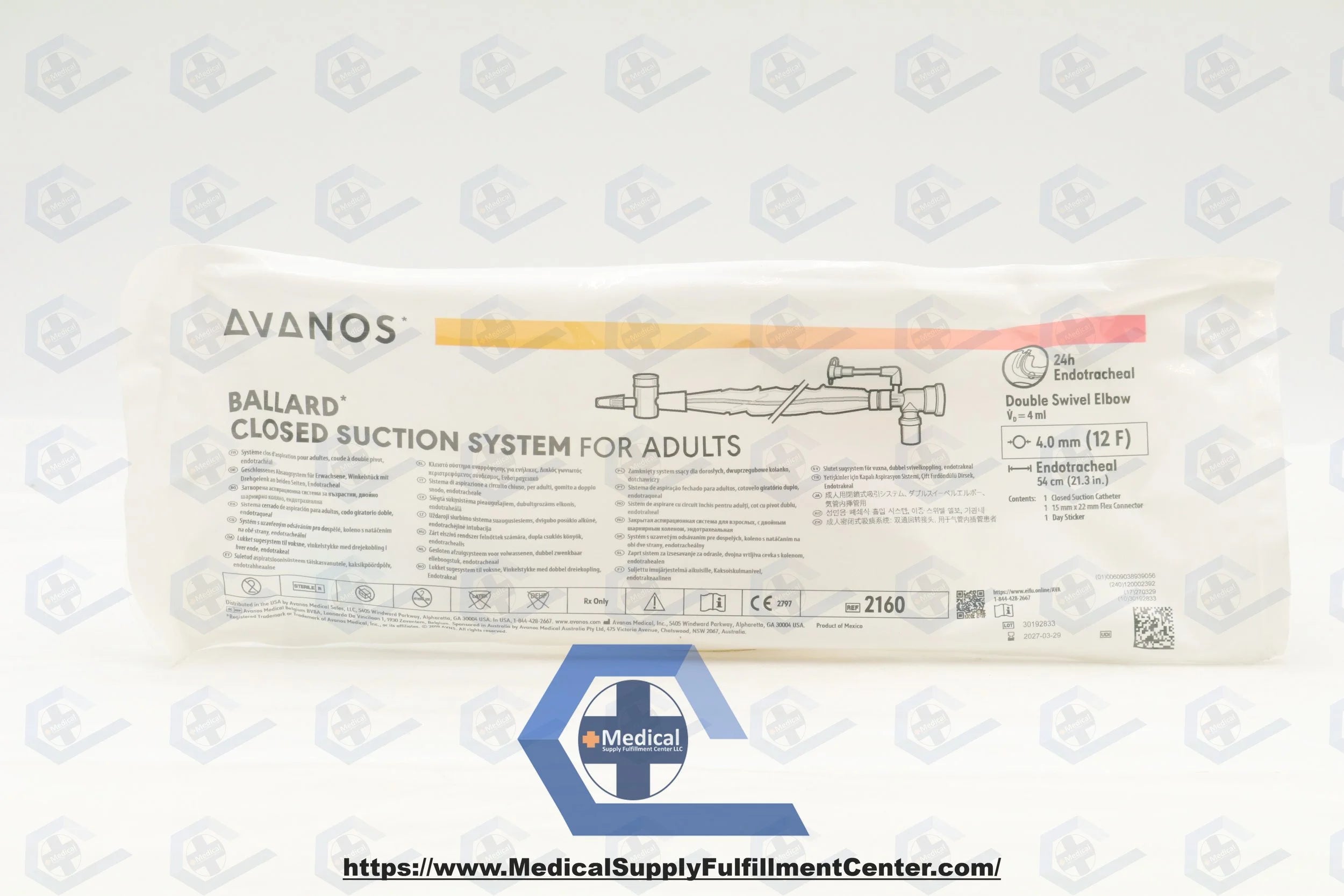 Avanos Medical | 2160 | Double Swivel Elbow, 12 Fr, 4 mm dia. x 54 cm L, White, For Closed Suction System, Gamma Sterilised, One-Way Lavage/Irrigation Port