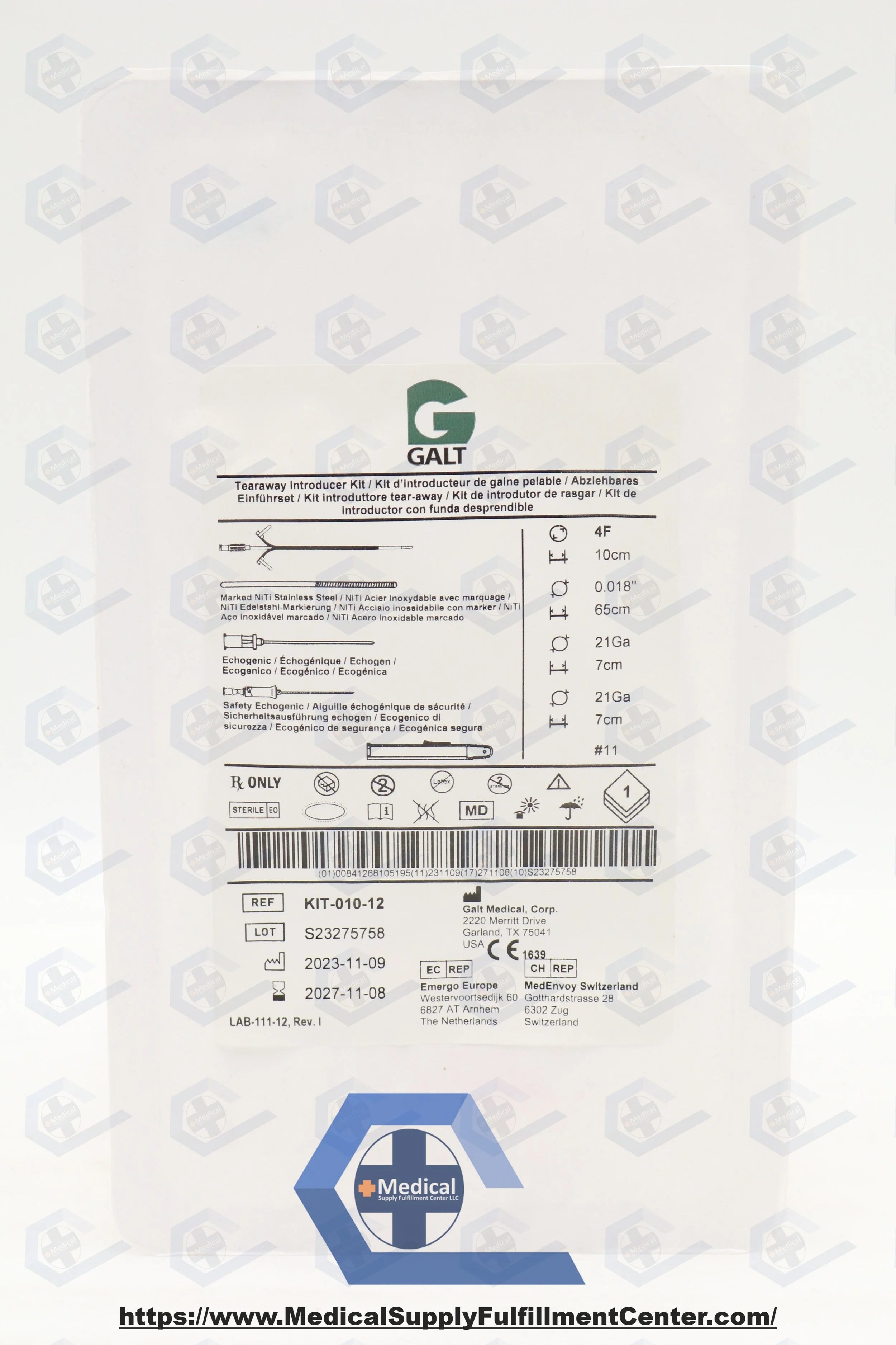 Galt | KIT-010-12 | Micro-Access Tearaway Introducer Kit 4F x 10cm w/65cm Guidewire