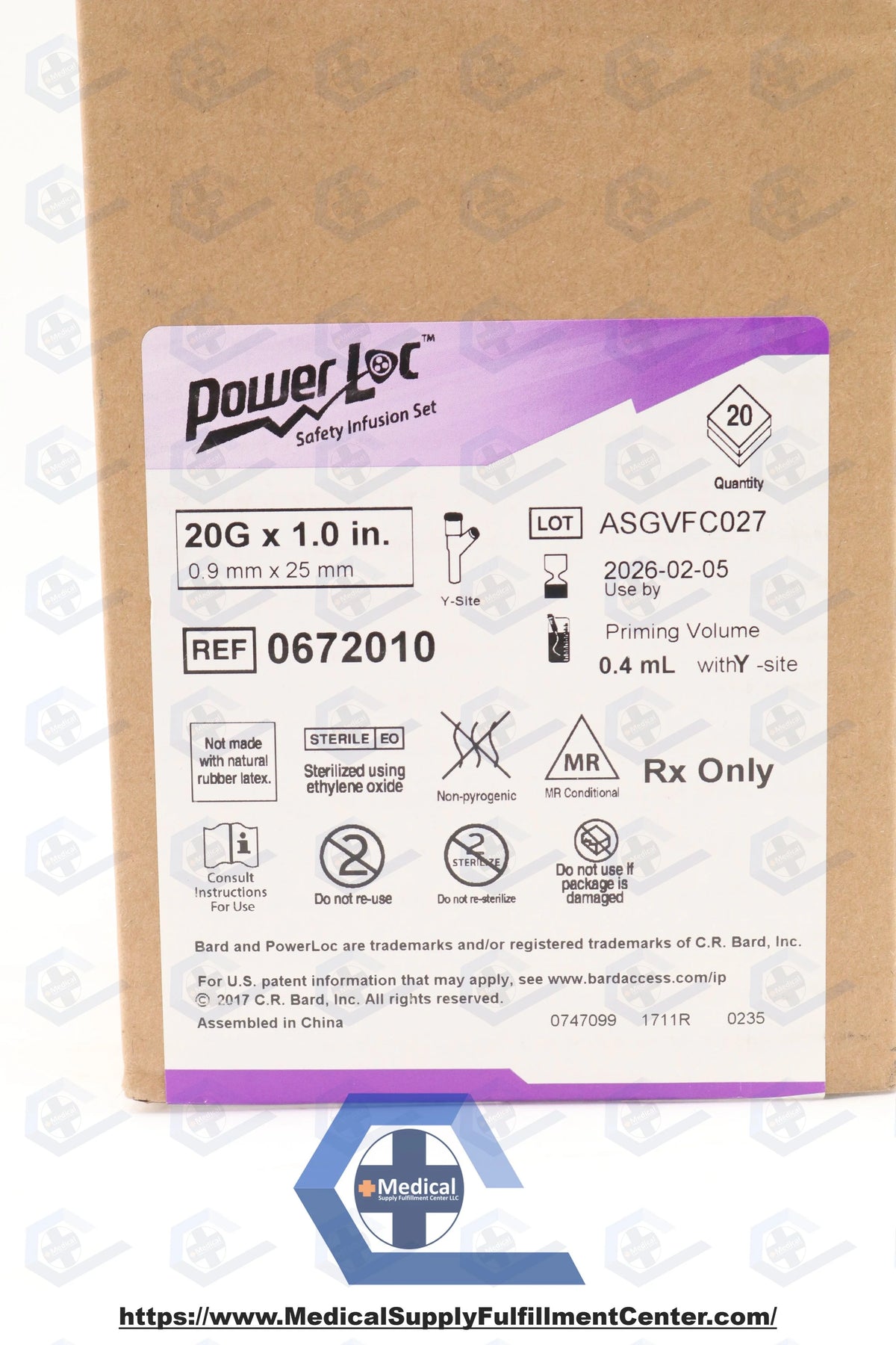 2652015 Bard | 0672010 | PowerLoc Safety Infusion Set w/Y-Site 20G x 1 ...