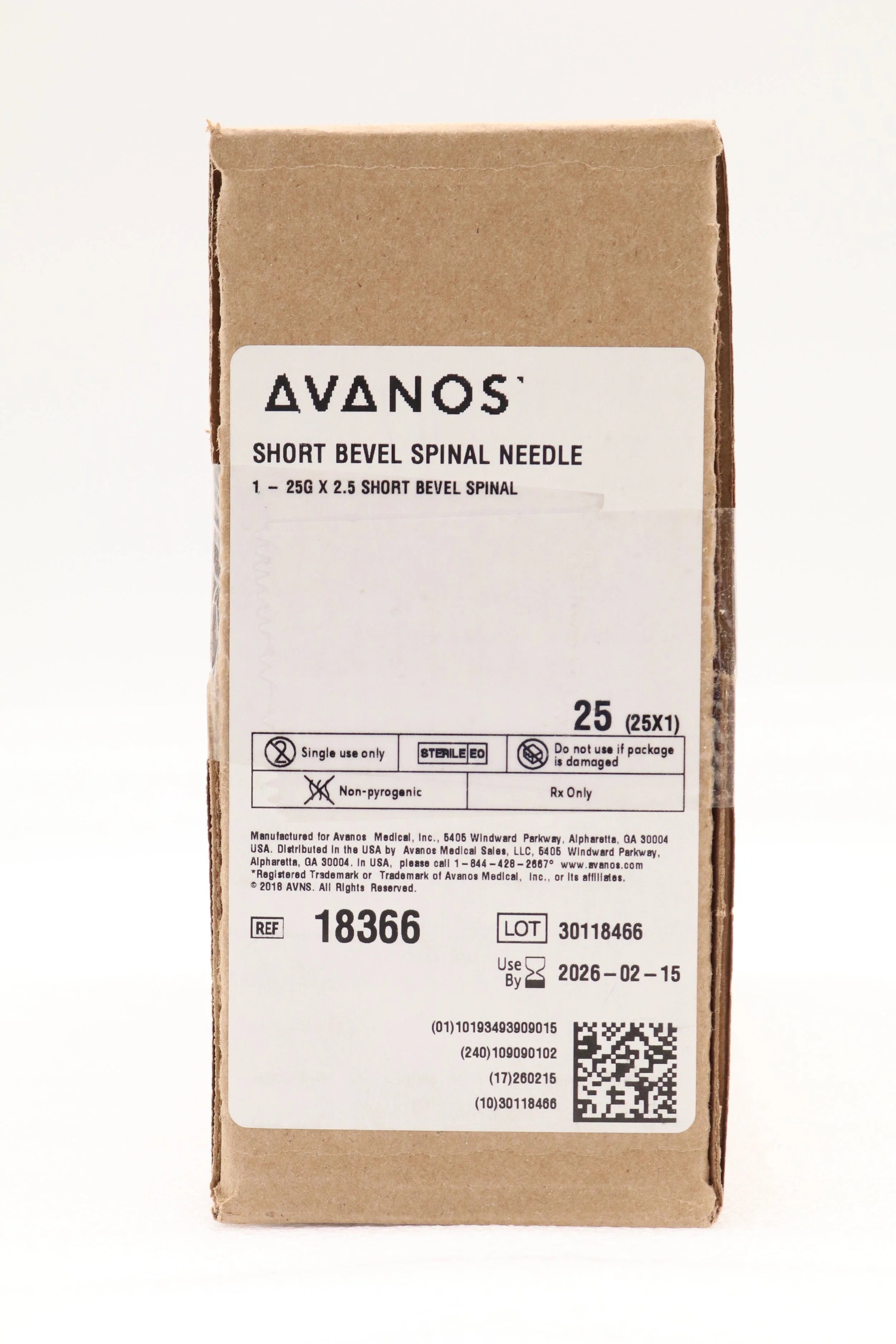 Avanos Medical | 18366 | SHORT BEVEL SPINAL NEEDLE 25G x 2.5"