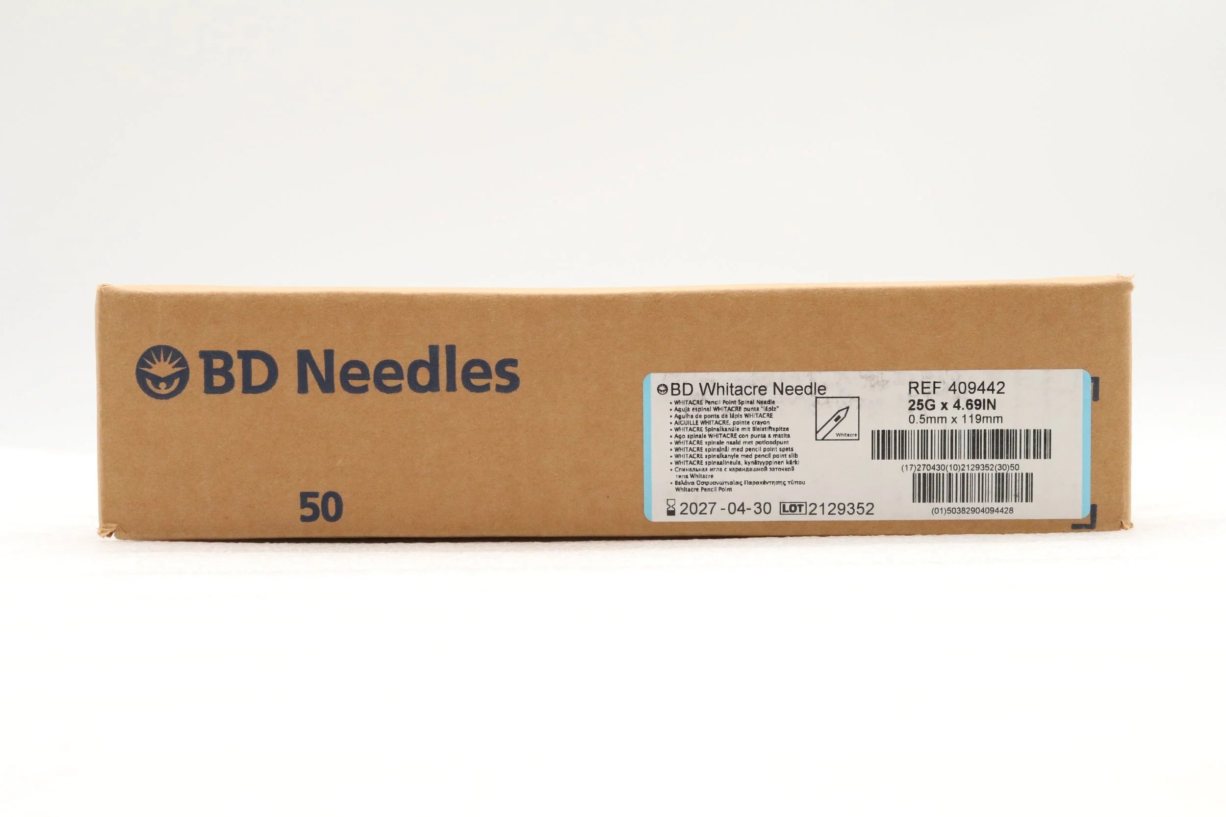 BD | 409442 | WHITACRE SPINAL NEEDLE, PENCIL POINT, BLUE HUB 25G X 4.69"