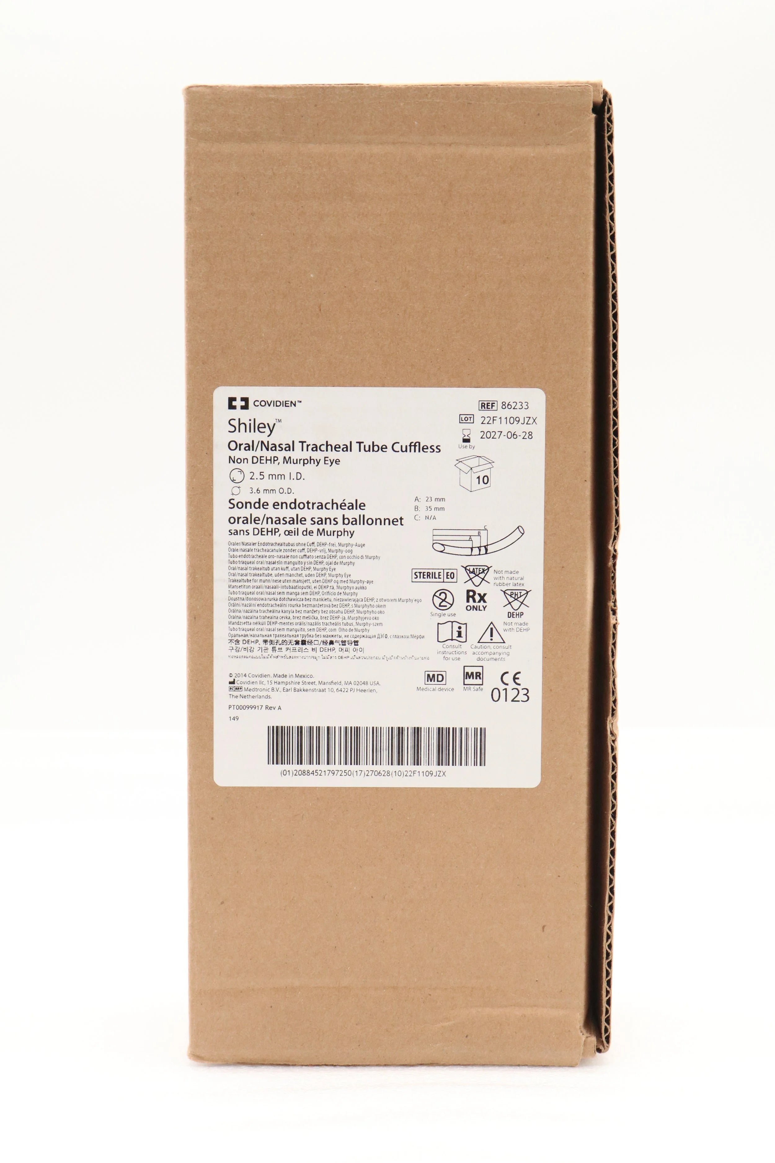 Covidien | 86233 | SHILEY ORAL/NASAL ENDOTRACHEAL TUBE CUFFLESS, NON-DEHP, MURPHY EYE, 2.5MM