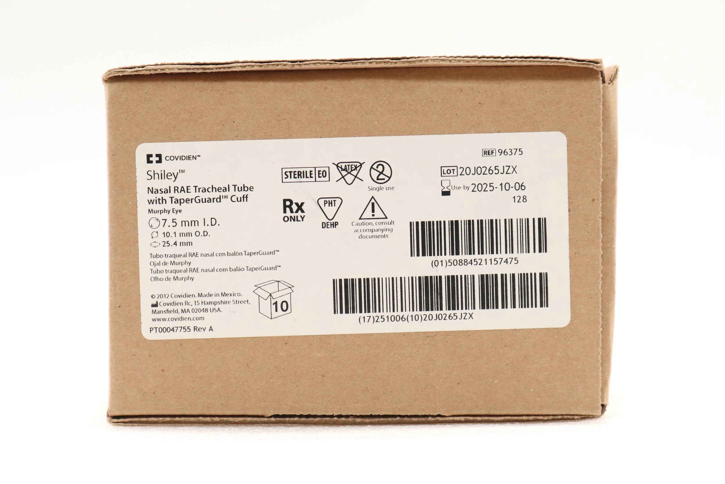 Covidien | 96375 | SHILEY NASAL RAE ENDOTRACHEAL TUBE W/TAPERGUARD CUFF 7.5MM