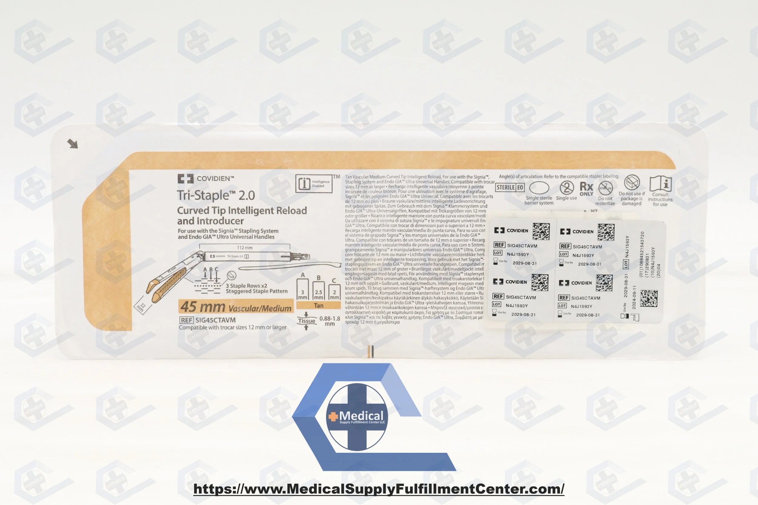 Covidien | SIG45CTAVM | Reload, 45 mm Size, Tan, Titanium (Staples), Curved TipVascular/Medium, Tissue Thickness, Tri-Staple Staple Technology, Sterile, Single-Use