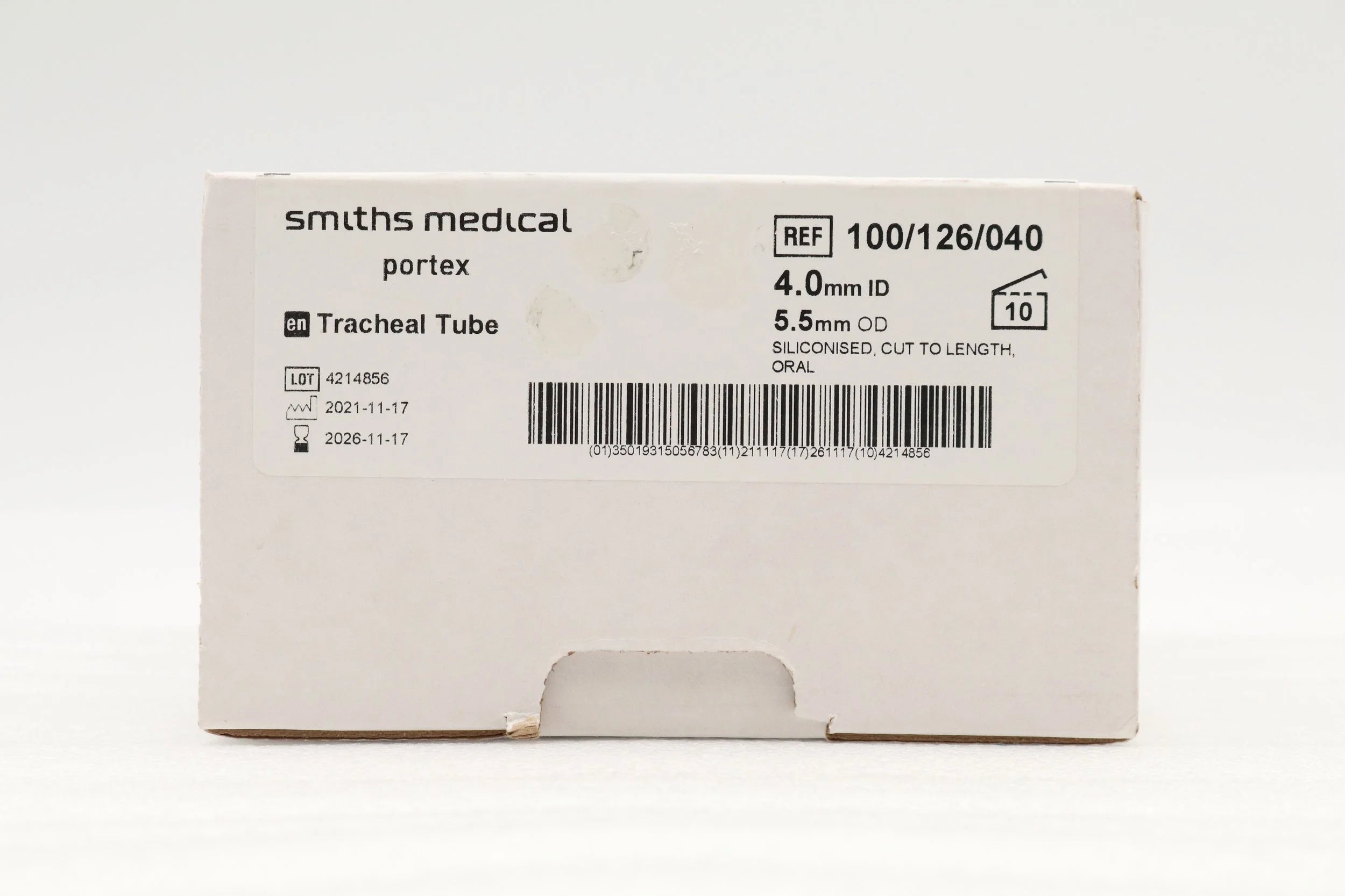 Smiths Medical | 100/126/040 | Portex Tracheal Tube, 4.0mm ID 5.5mm OD
