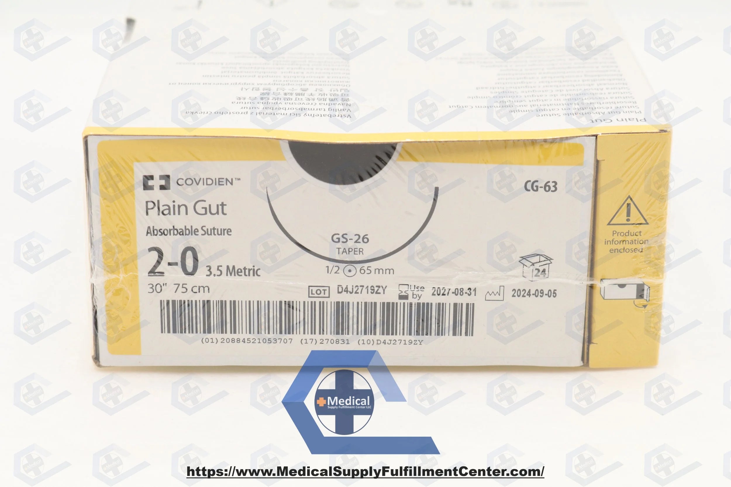 Covidien | CG-63 | Plain Gut Suture, Size 2/0, 30", GS-26 Needle