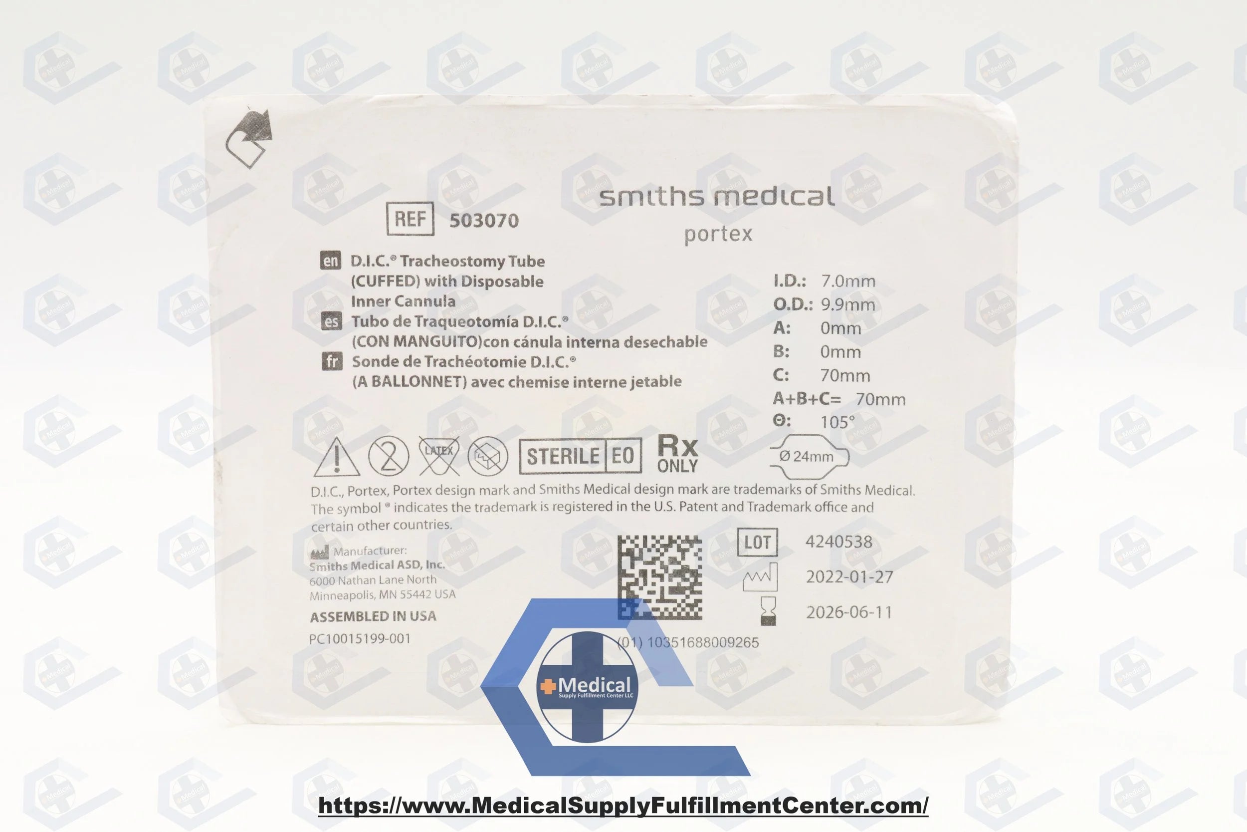 Smiths Medical | 503070 | Portex D. I.C. Tracheostomy Tubes - Portex D. I.C Tracheostomy Tube, Cuffed, Size 7.0mm, Green