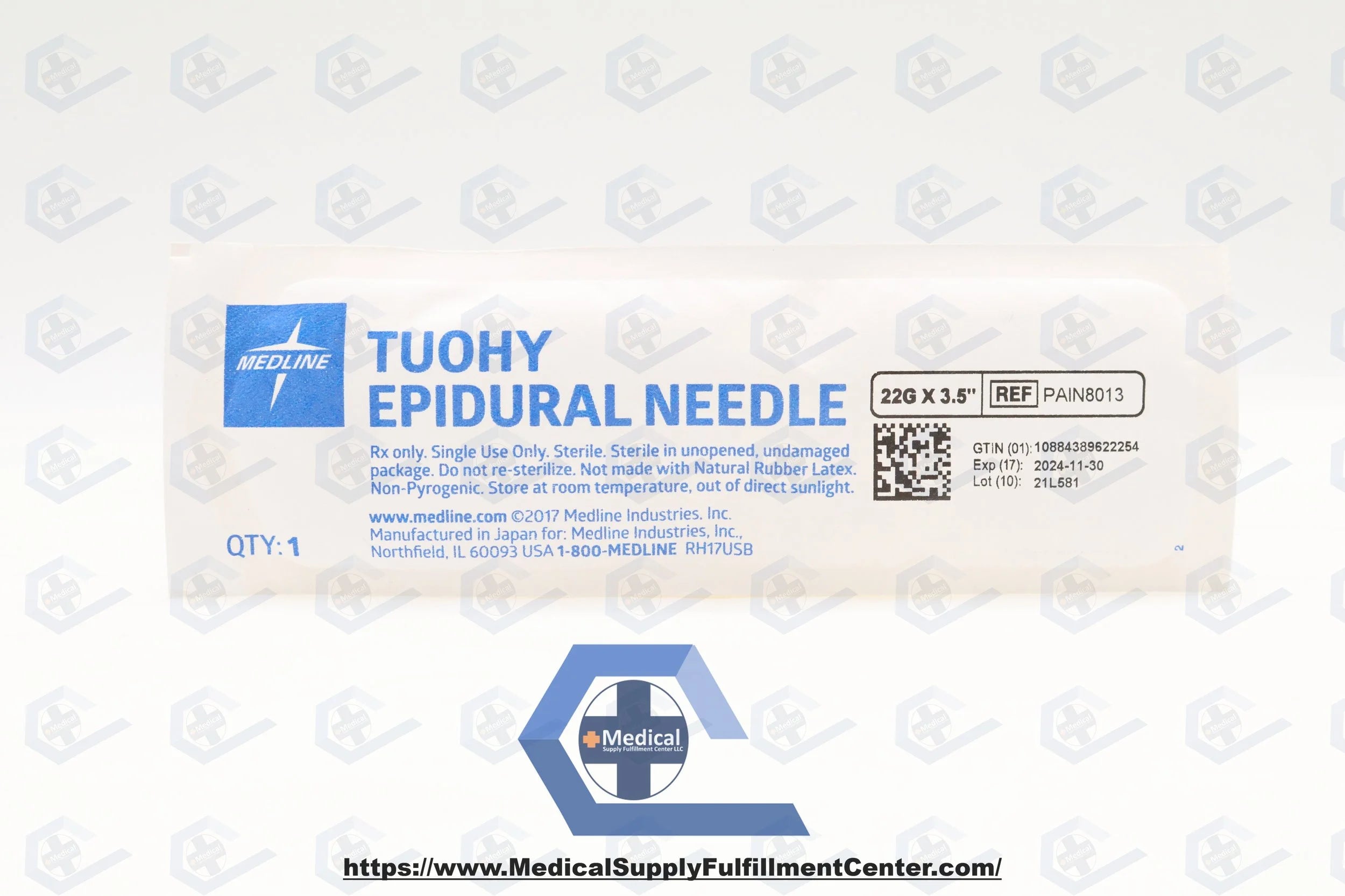 Medline | PAIN8013 | Tuohy Epidural Needle 22F x 3.5inch