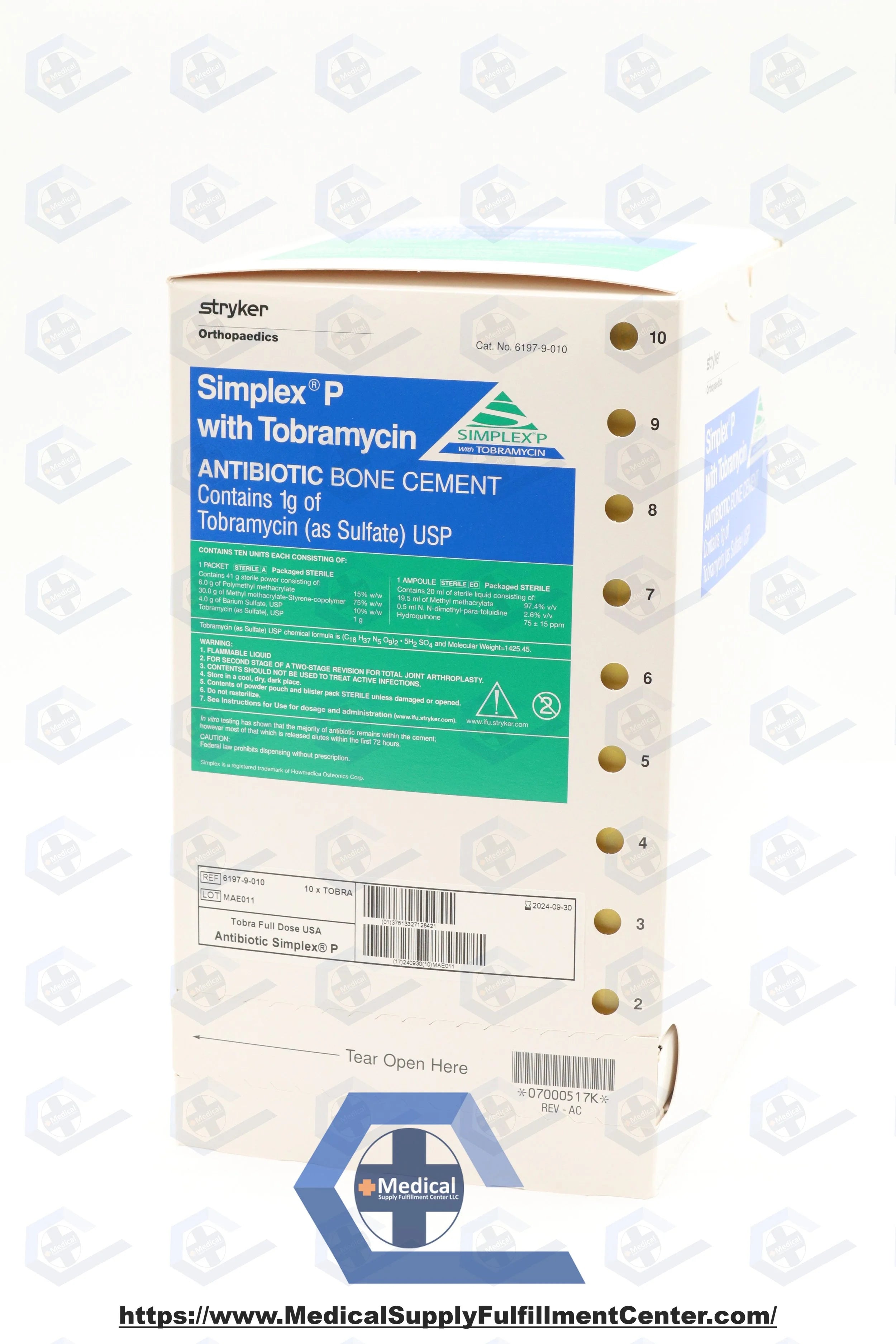 Stryker | 6197-9-010 | Simplex P with Tobramycin, Antibiotic Bone Cement