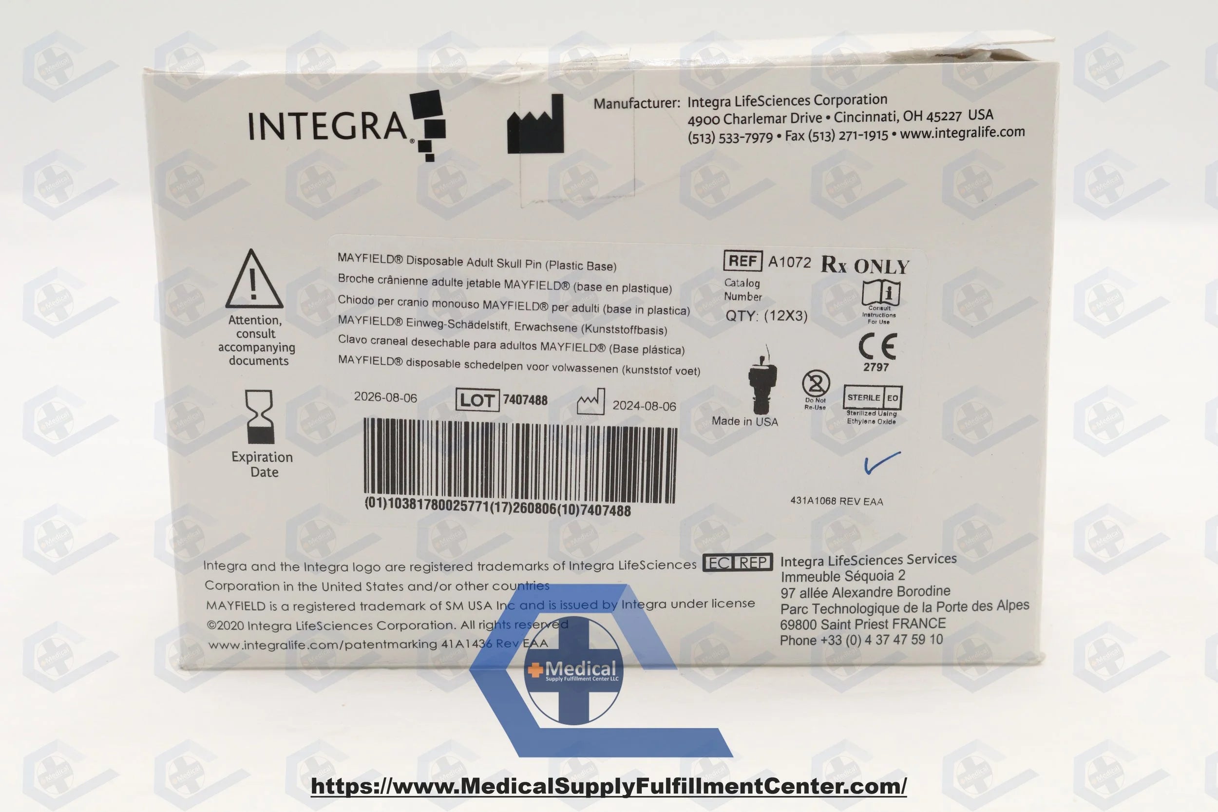 Integra | A1072 | PINS SKULL ADULT DISPOSABLE MAYFIELD STERILE (12 SEALED PACKS OF 3)