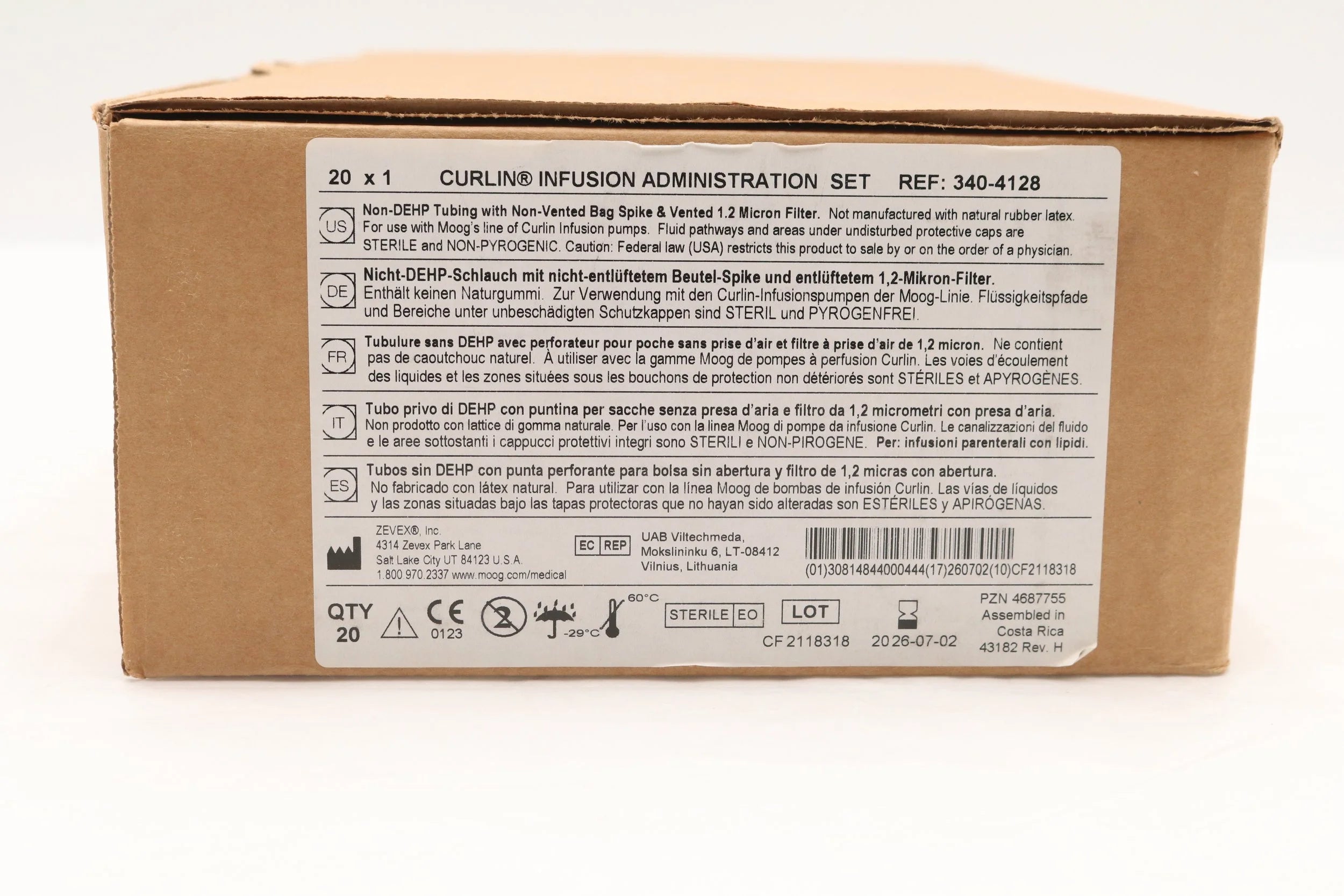 Moog Medical | 340-4128 | CURLIN® Curlin Pump IV Set, 94”, Non-DEHP Microbore Tubing, Non-Vented Bag Spike, Vented 1.2 Micron Filter