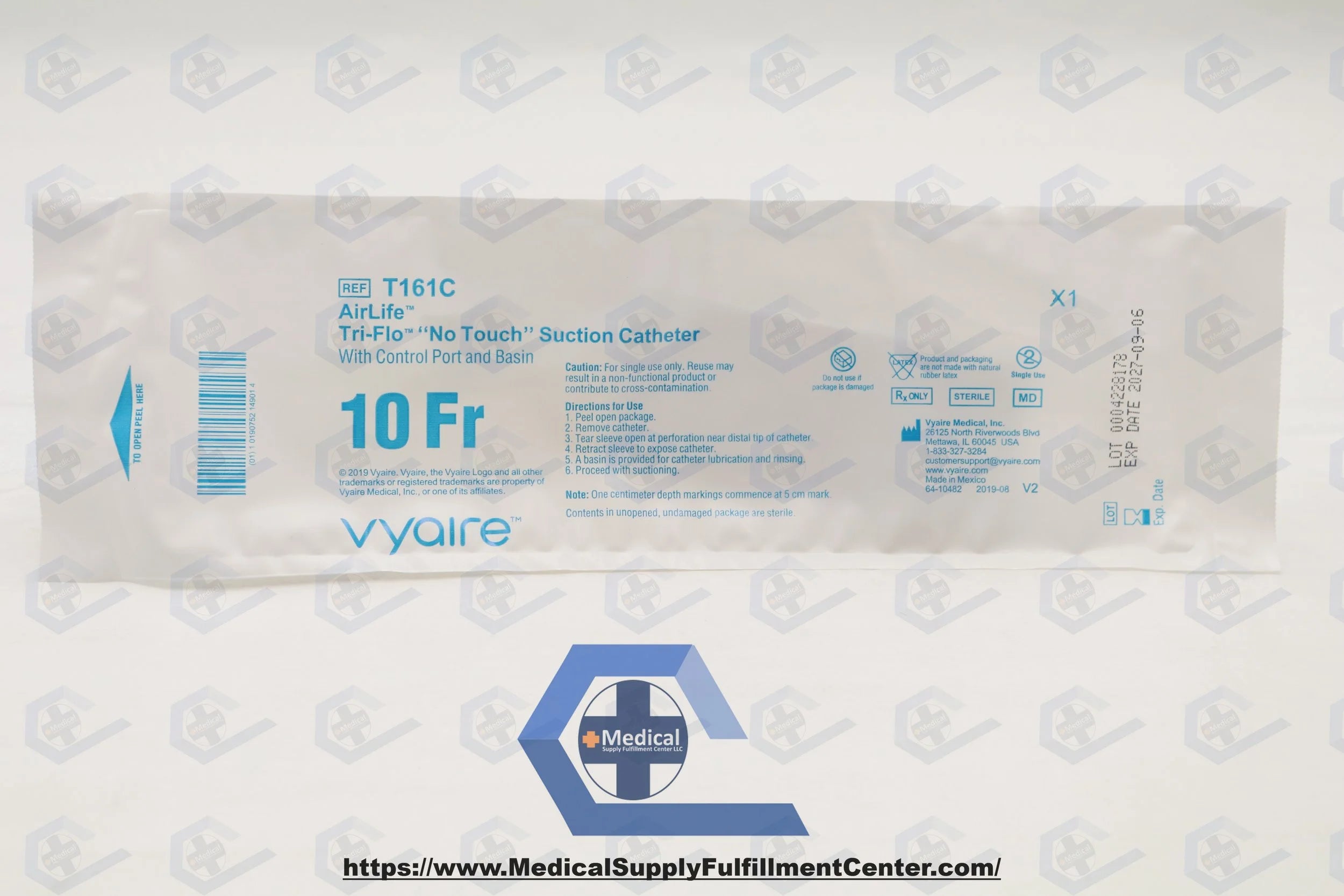 Vyaire Medical | T161C | Tri-Flo No Touch Suction Catheters - No Touch Suction Catheter with Basin, 10 Fr