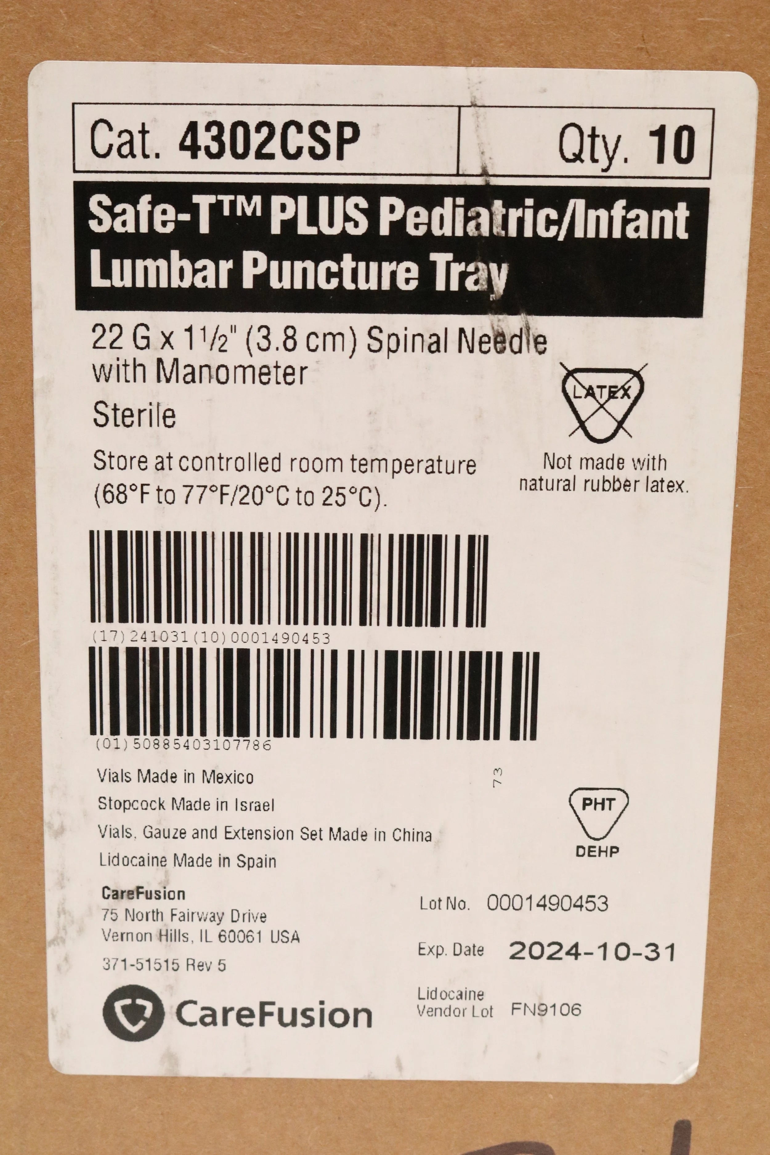 Carefusion | 4302CSP | Safe-T Plus Pediatric Lumbar Puncture Tray