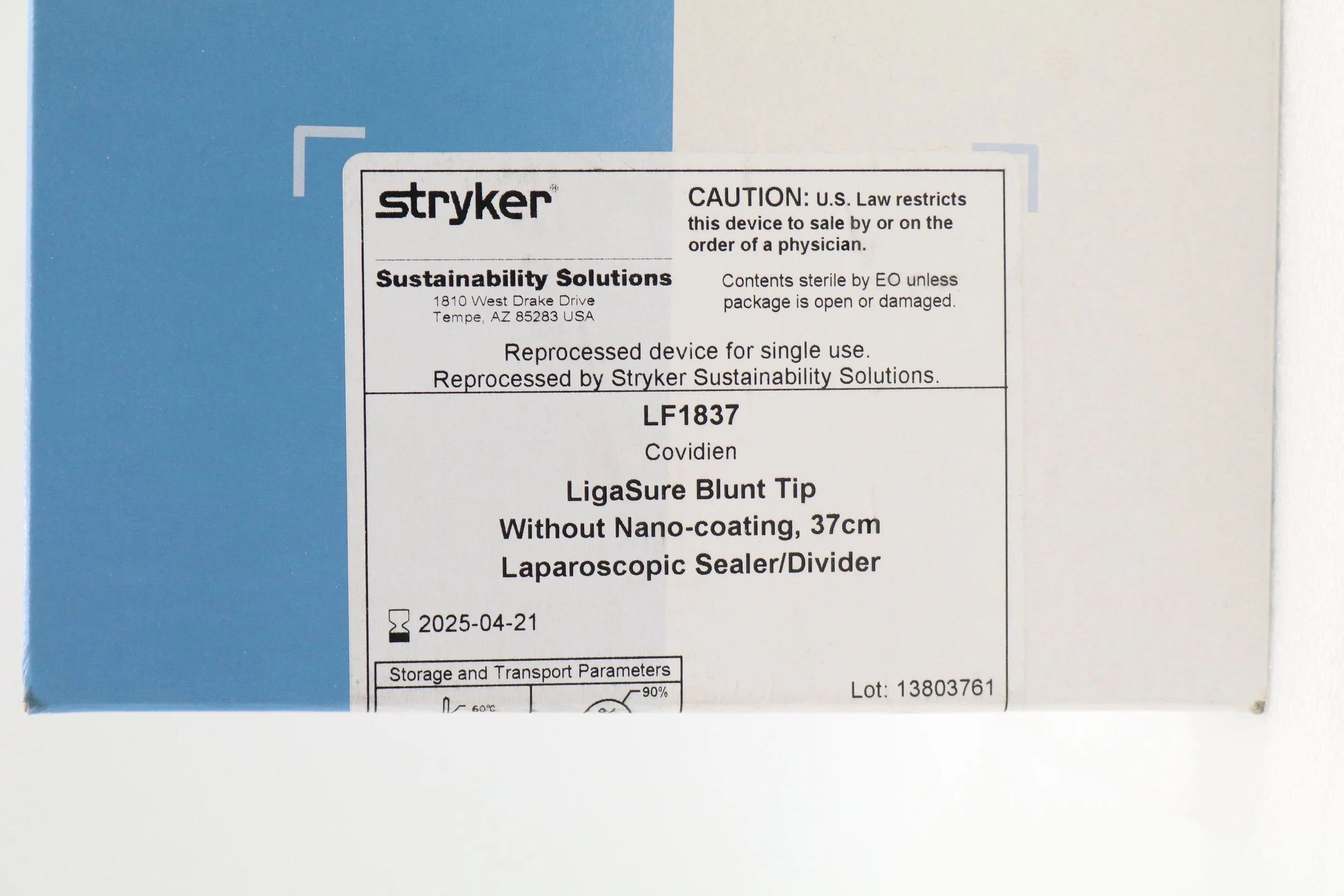 Covidien | LF1837 | REPROCESSED BY STRYKER LIGASURE BLUNT TIP LAPAROSCOPIC SEALER/DIVIDER, NANO-COATED, 5MM - 37CM