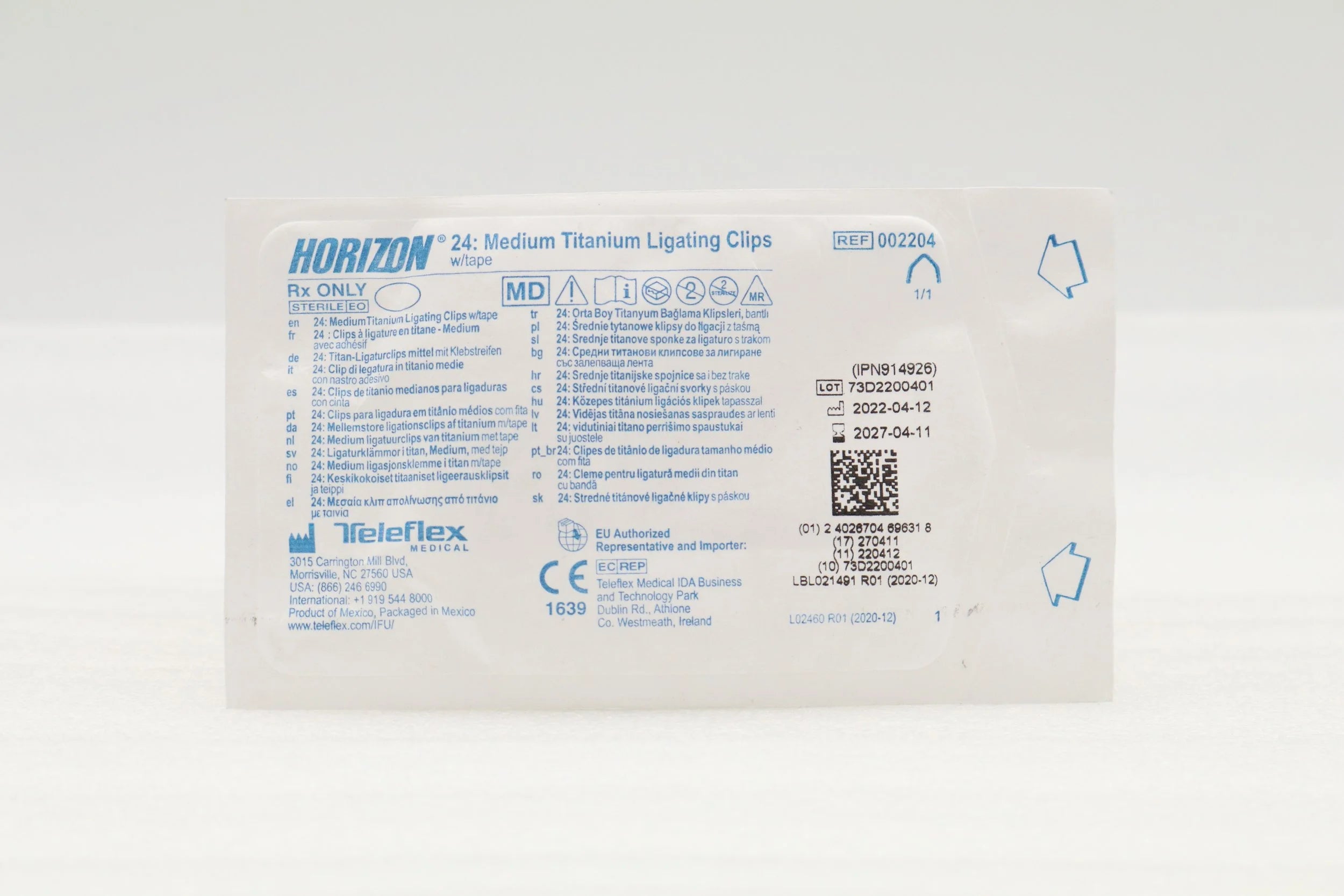 Teleflex | 002204 | HORIZON Medium Titanium Ligating Clips w/ Adhesive Backing 24 CLIPS