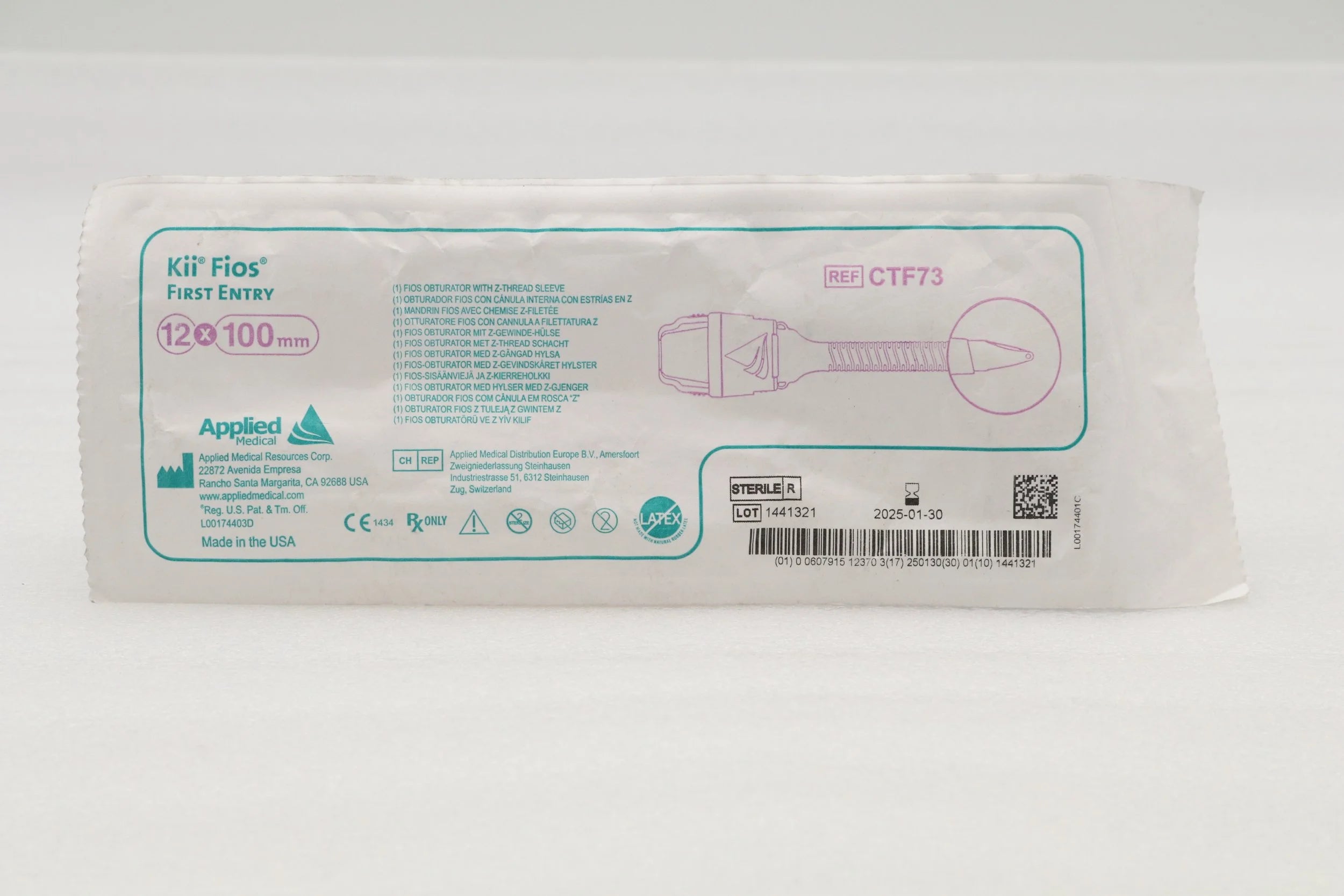 Applied Medical Technology | CTF73 | KII FIOS FIRST ENTRY, OBTURATOR W/Z-THREAD SLEEVE 12MM X 100MM