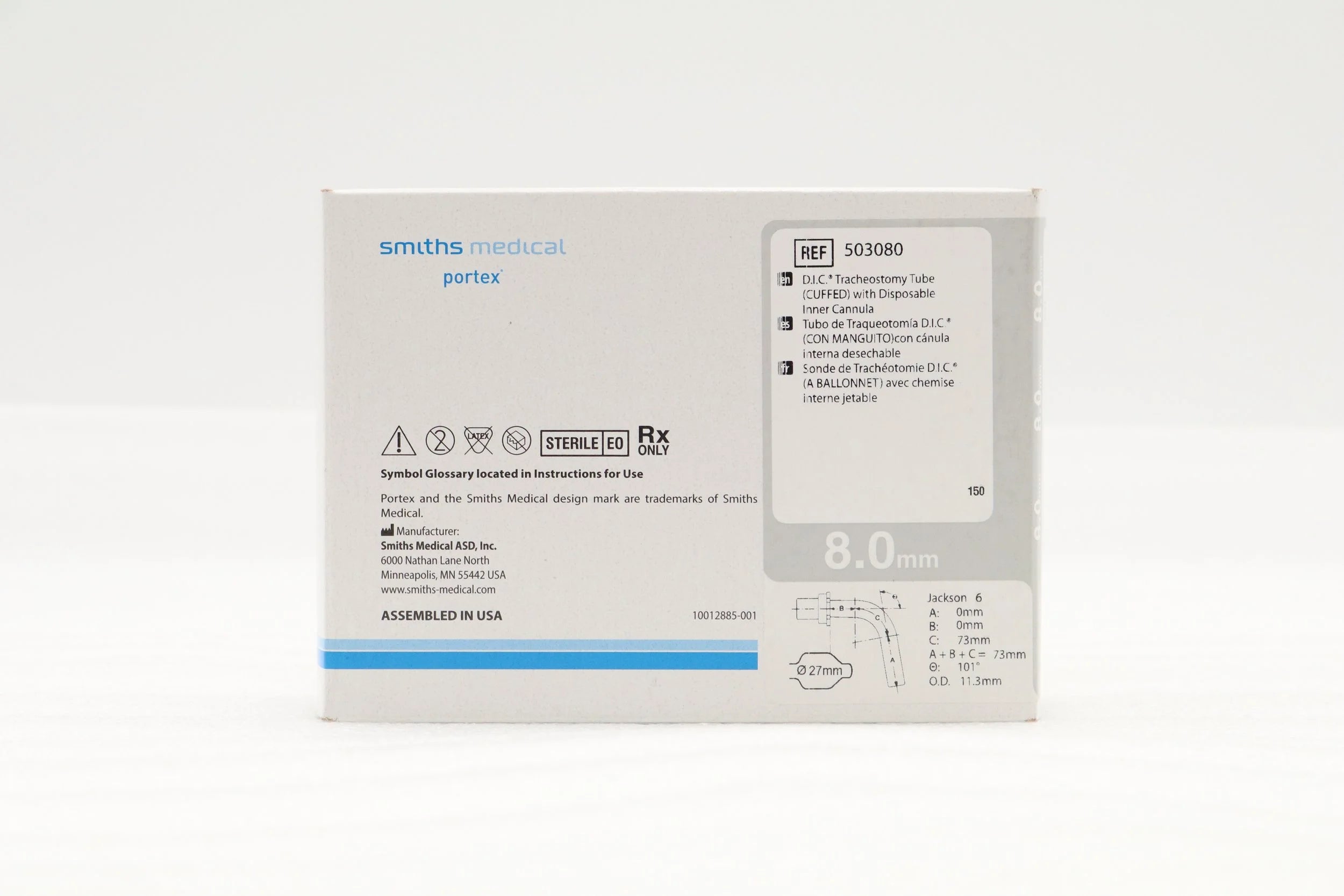 Smiths Medical | 503080 | Portex Cuffed DIC Tracheostomy Tube 8 mm