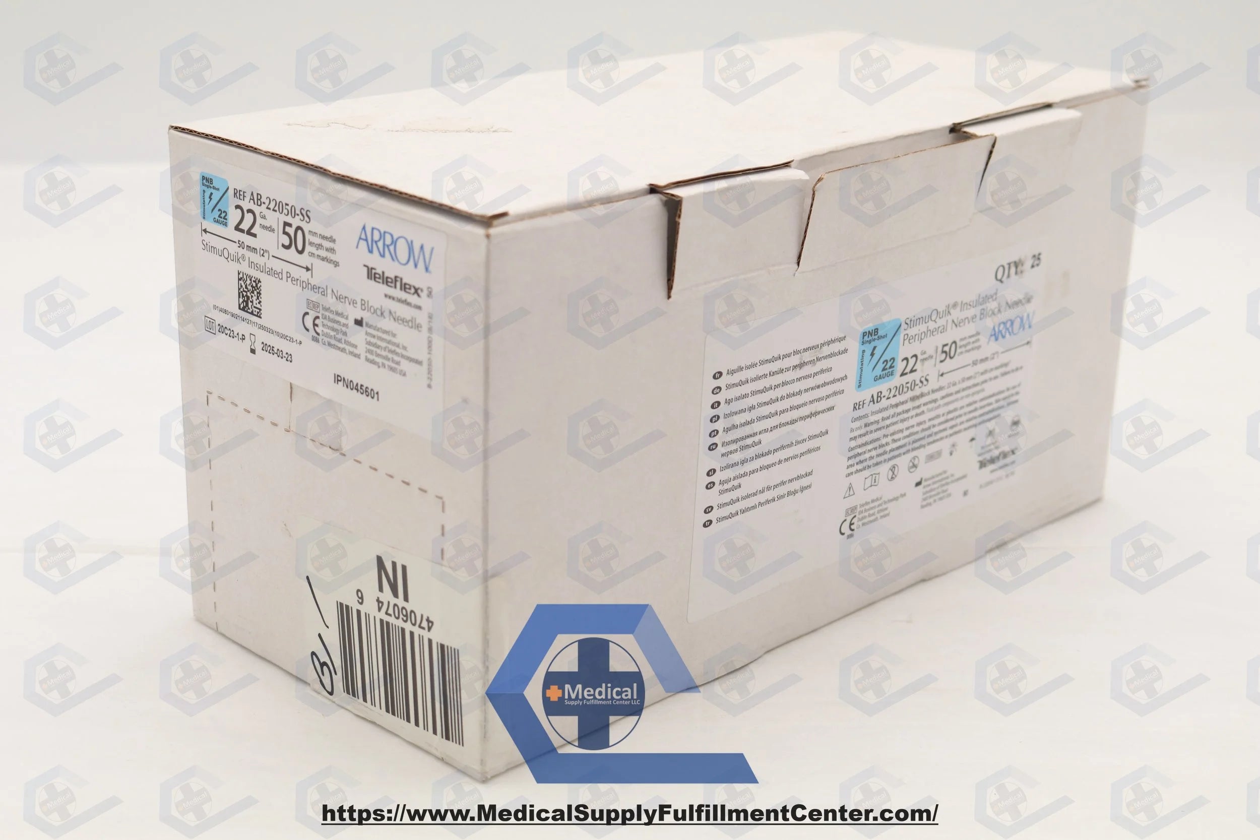 Teleflex | AB-22050-SS | ArrowStimuQuik ECHO Peripheral Nerve Block Needles - Stimulating PNB Needle, 22 G x 50 mm (2")