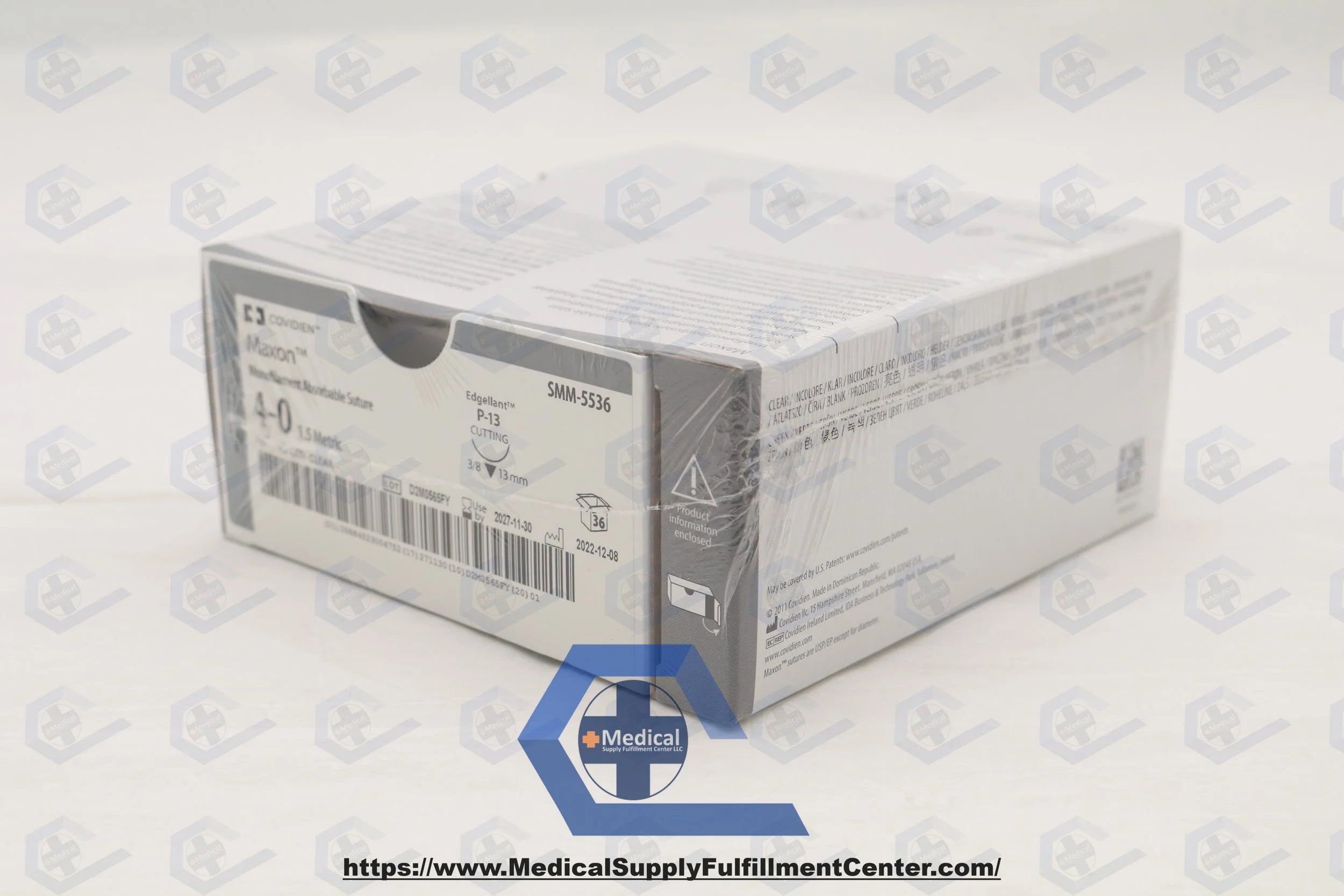Covidien | SMM-5536 | (SMM5536) Suture, Size 4-0, 18 in. Length, Clear, Polyglyconate, Monofilament, 3/8 Circle, 13 mm Needle Length, P-13 Needle