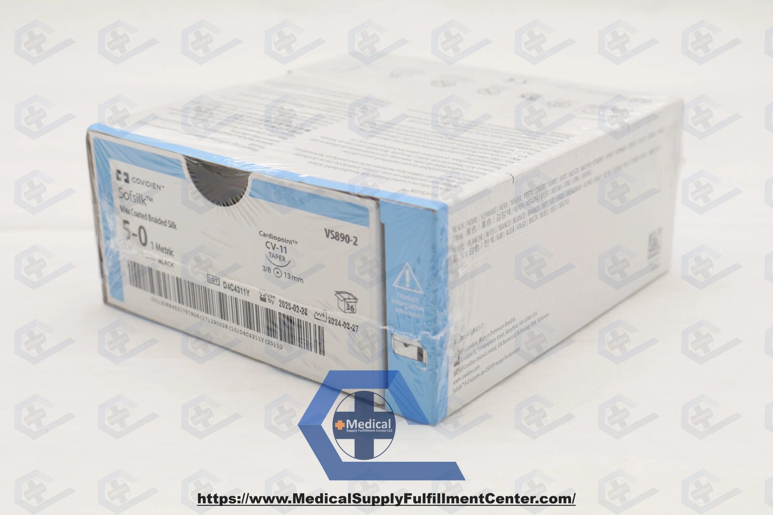 Covidien | VS890-2 | SOFSILK Silk Suture, Taper Point, Size 5-0, Black, 30", Needle CV-11, 3/8 Circle