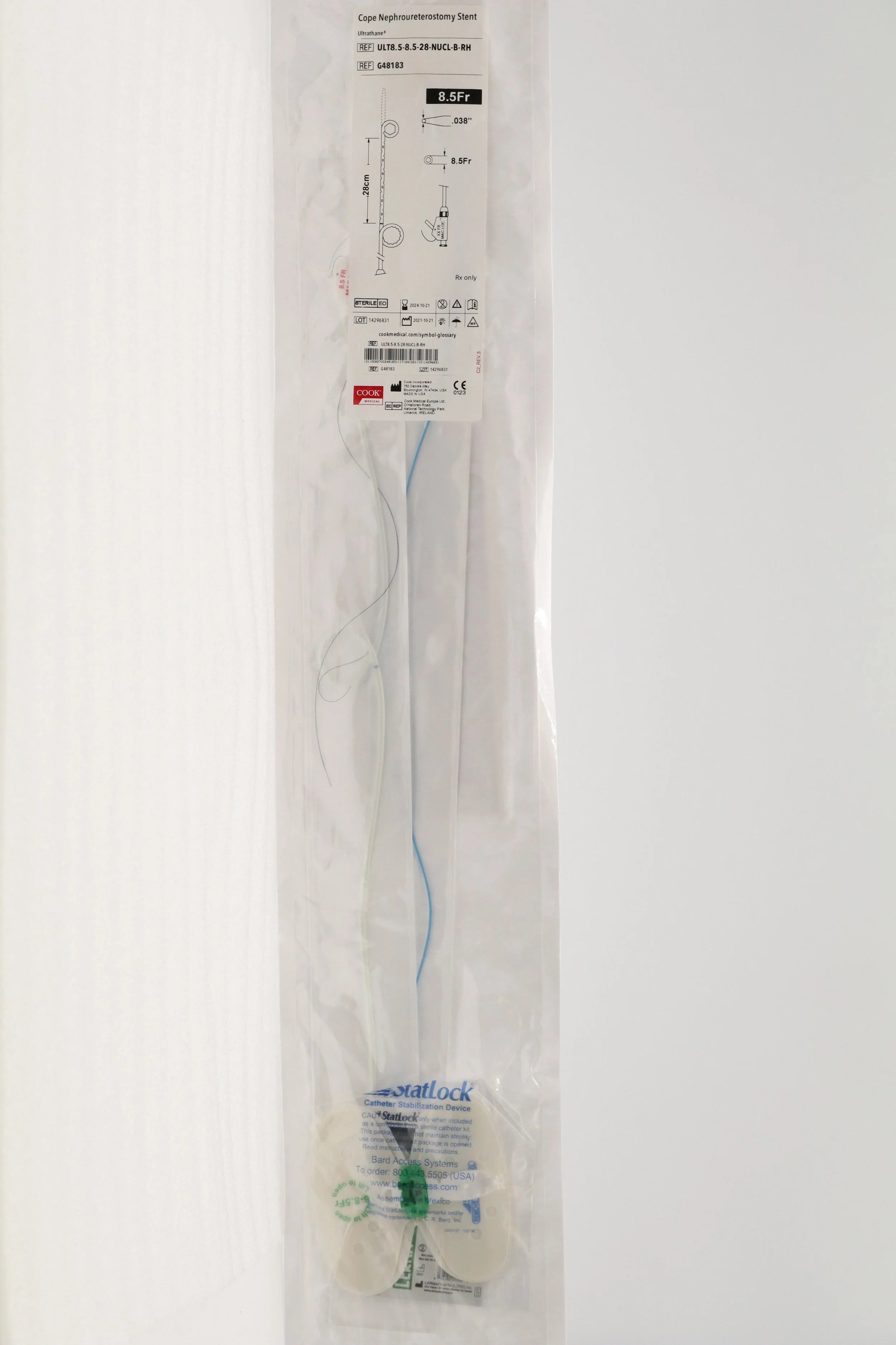 Cook Medical | G48183 | COPE NEPHROURETEROSTOMY STENT, ULTRATHANE, MAC-LOC 8.5F, 28CM BETWEEN PIGTAILS