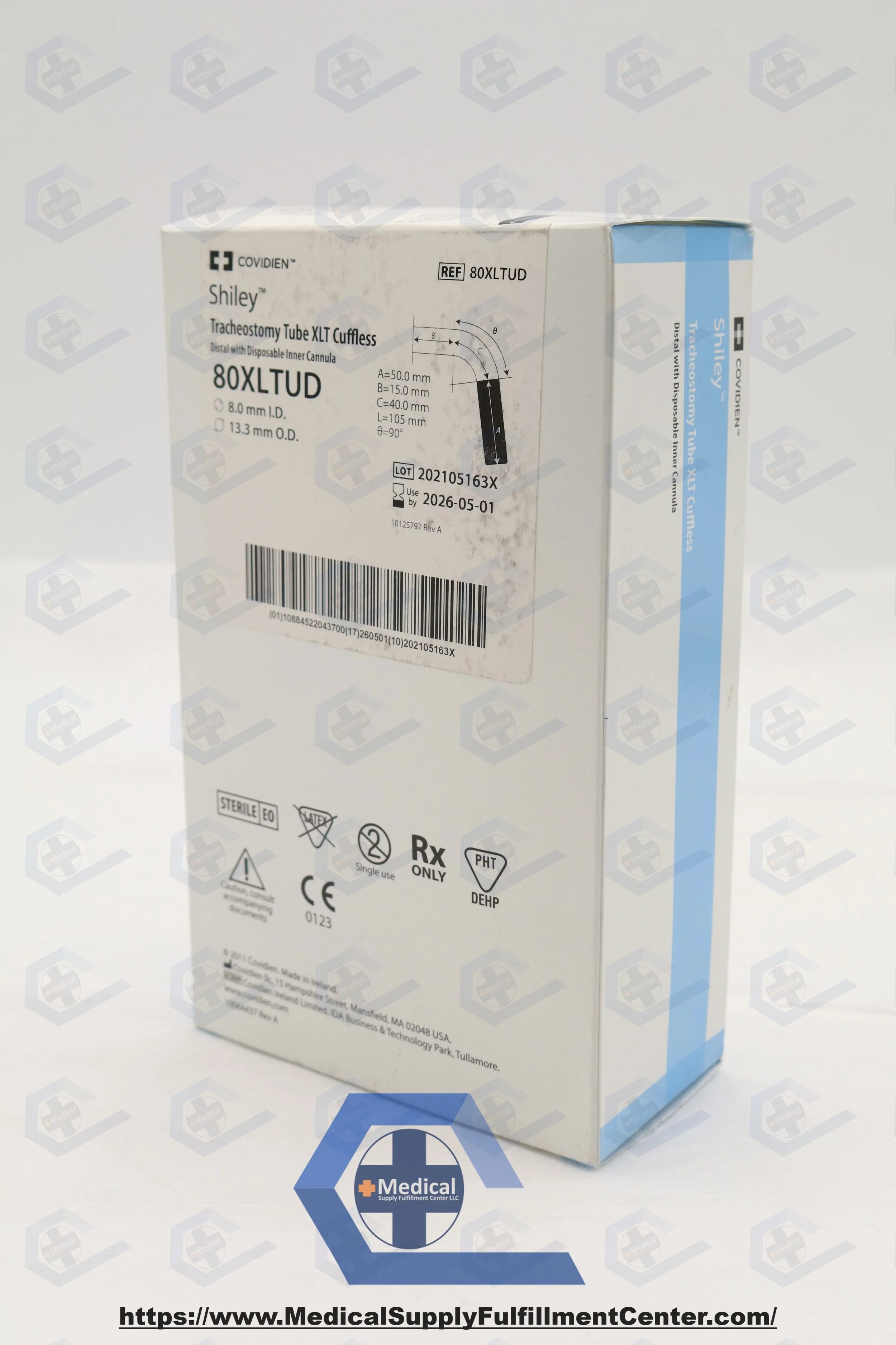 Covidien | 80XLTUD | Tracheostomy Tube, 8 ID x 13.3 OD x 105 mm Length, 50 mm Distal Length, 15 mm Proximal Length, 40 mm Radial Length, Cuffless