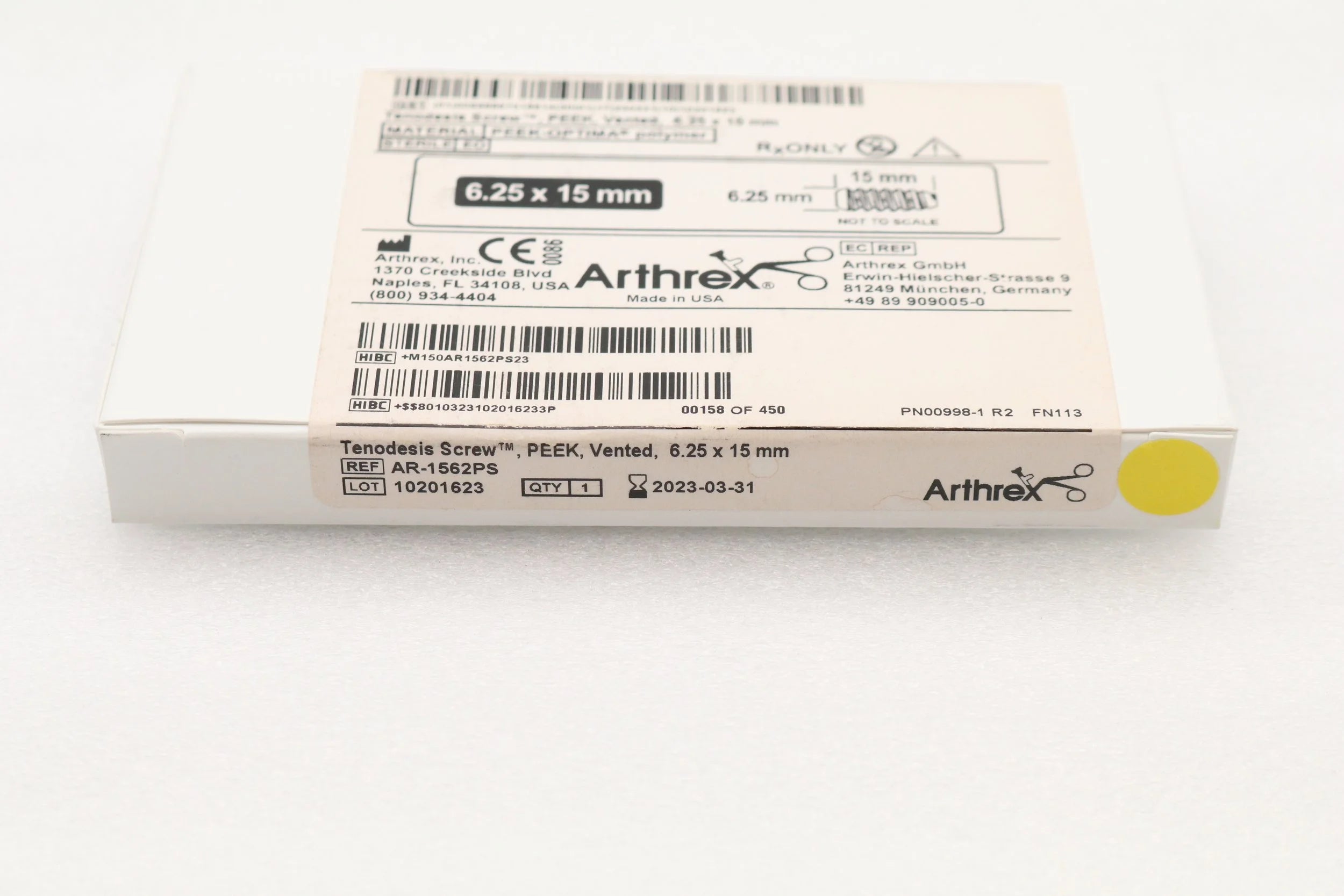 Arthrex | AR-1562PS | TENODESIS SCREW PEEK, VENTED, 6.25 X 15MM